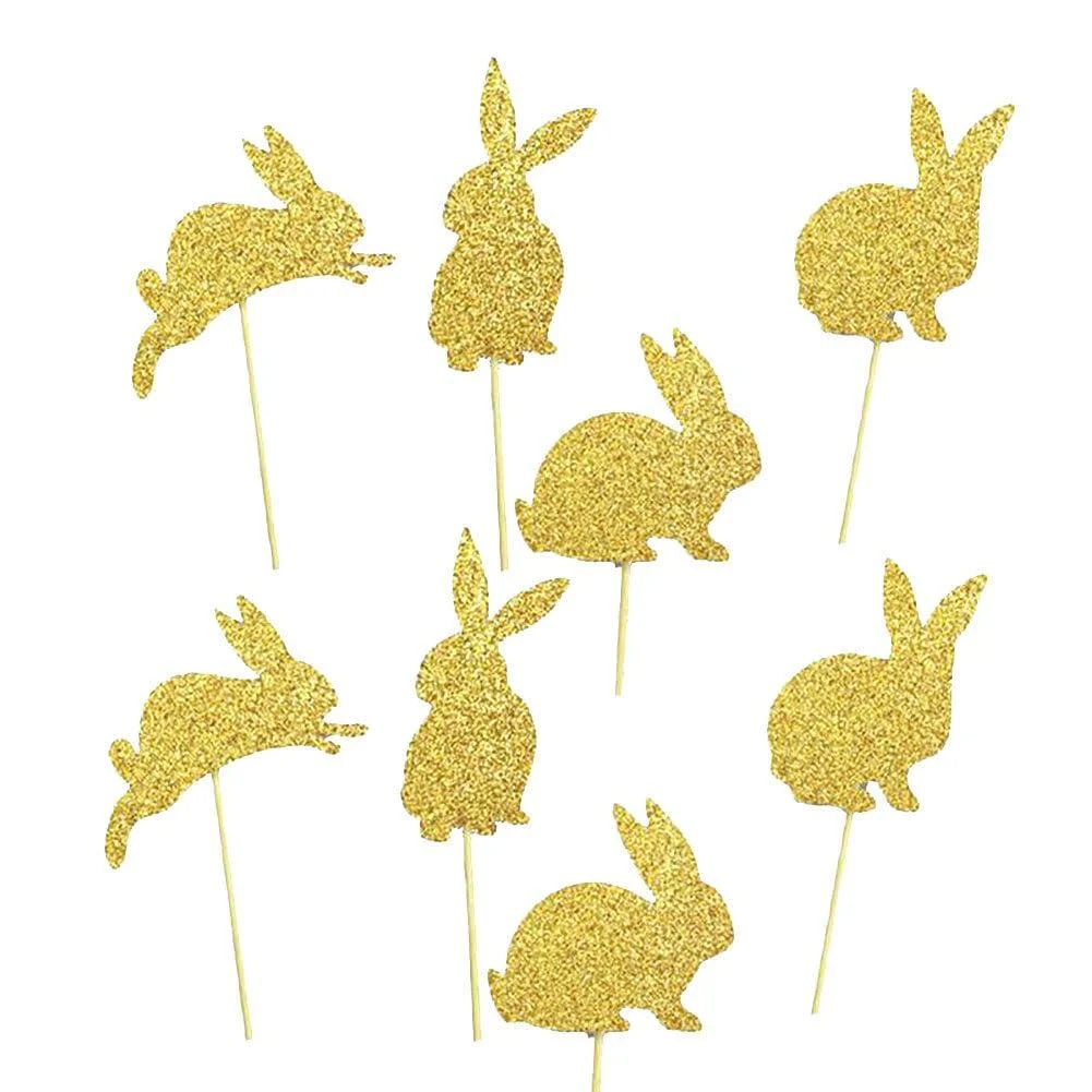 8 Pcs 4 Types Bunny Cupcake Toppers Rabbit Cake Toppers Birthday Party Easter Cake Decoration (Golden) LM - MOLUCI