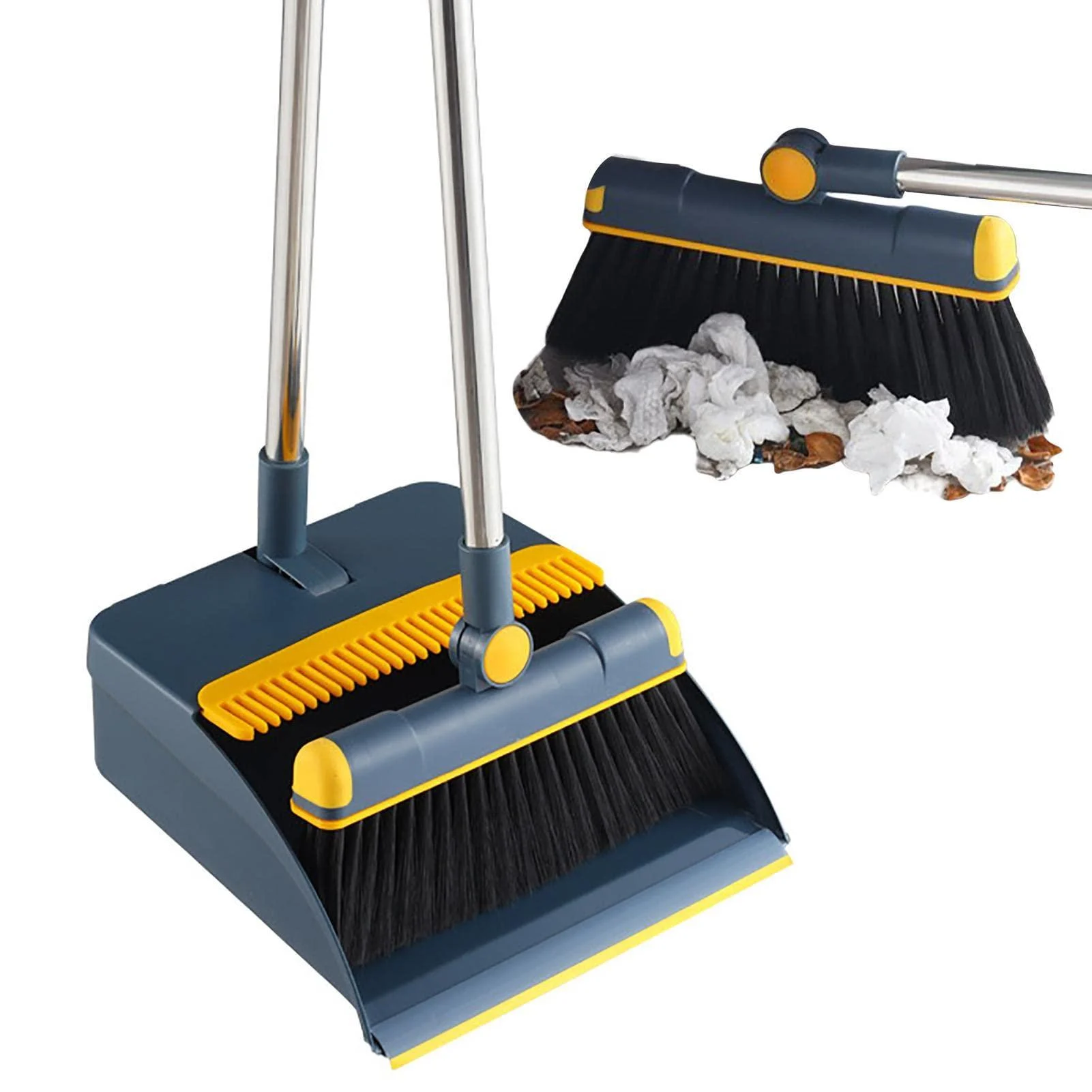 Broom and Dustpan Set - Sweeping Floor and Dustpan with Long Handle | Household Cleaning Accessories for Kitchen Living Room Bedroom Balcony Study Laundry Garage