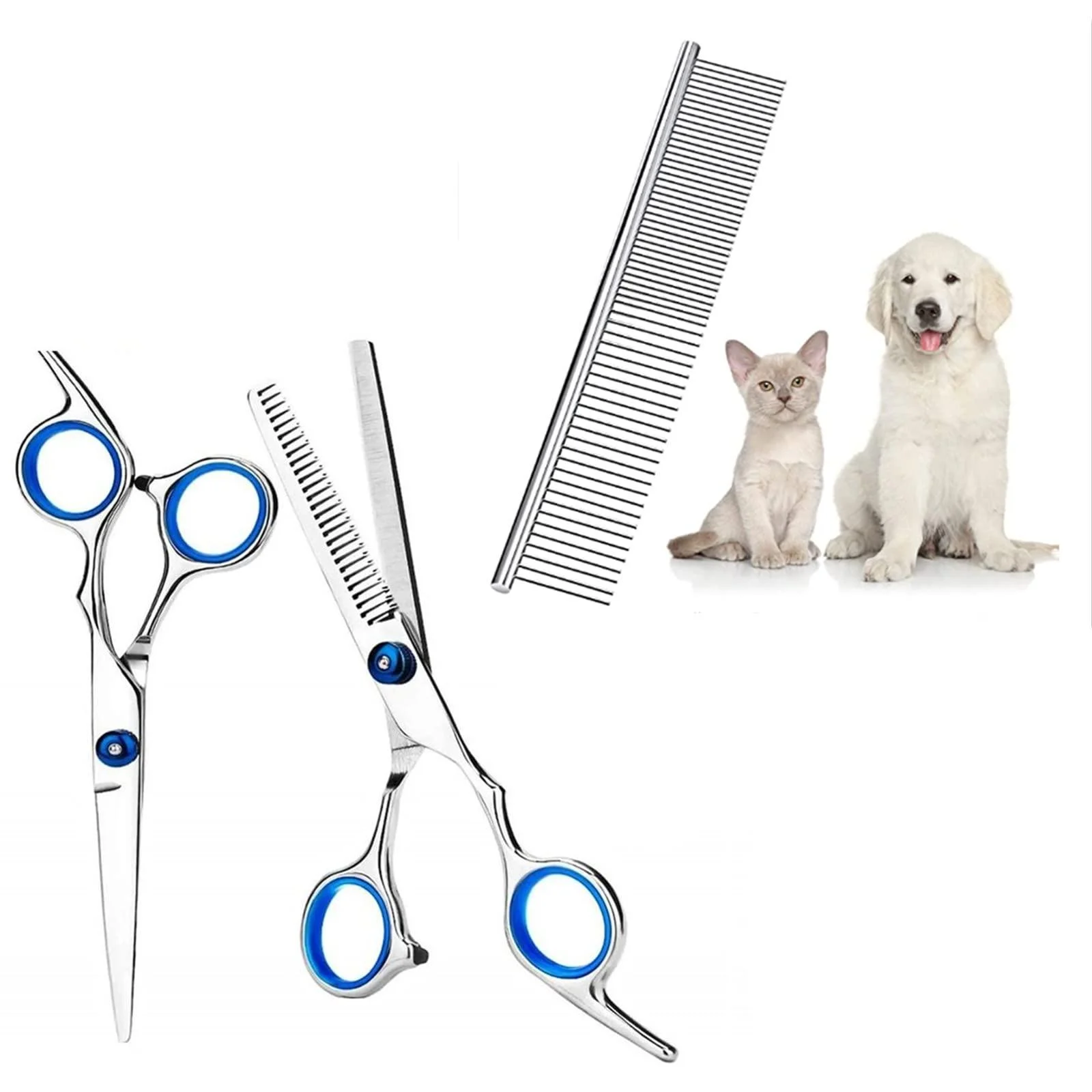 WUWYOUWL Pet Grooming Scissors Cat Dog Hair Cutting Accessories Pet Ear Cleaning Closure Clips (Blue)
