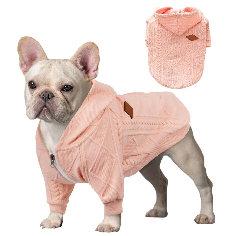 Meioro zipper with hood dog sweater pet clothes dog cat clothing cute pets warm hood winter warm puppy French bulldog (XL pink) xl rose