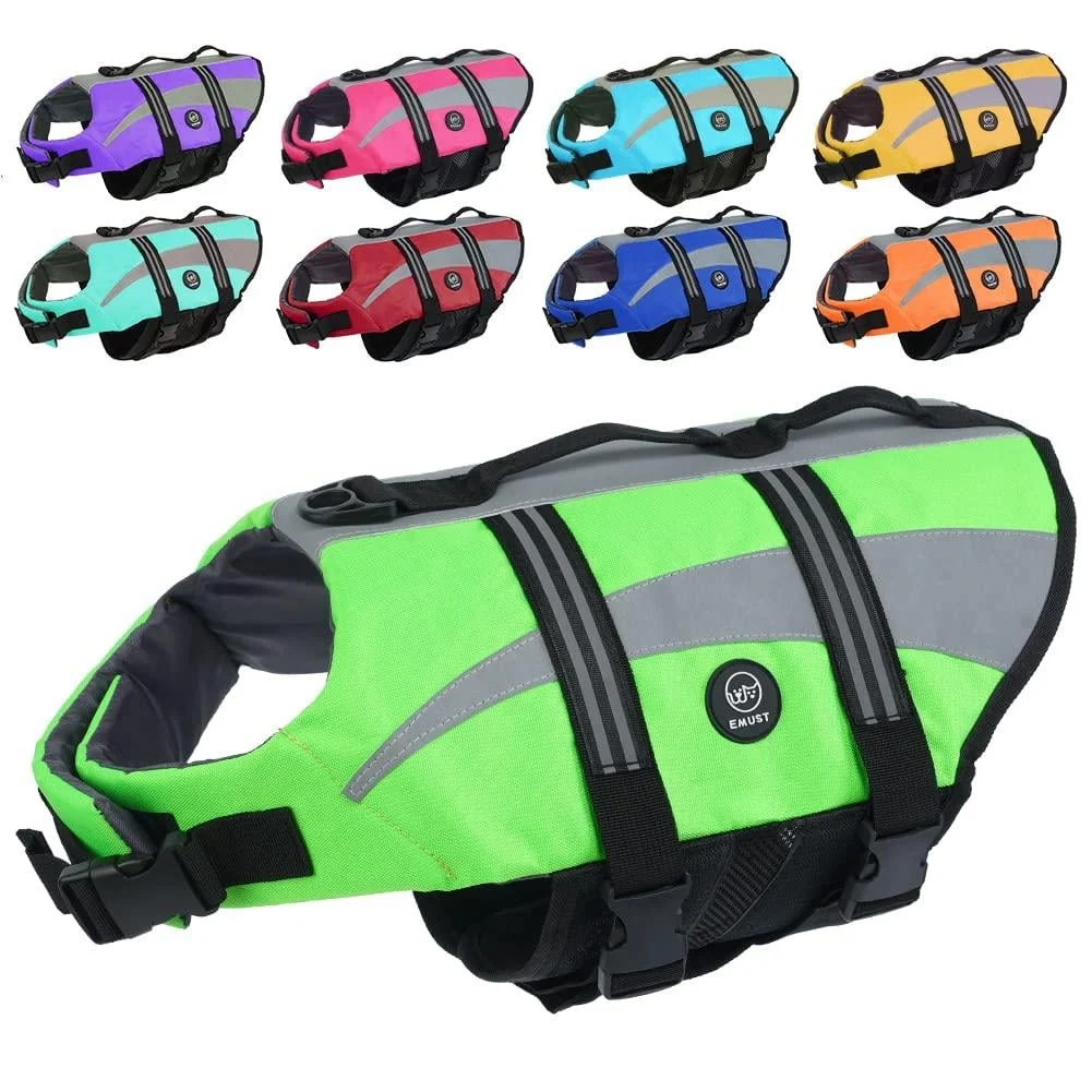 Emust lifeguard for dogs light small/medium -sized/large dog bastard for swimming/boat/water life jacket for large dogs green XL XL green