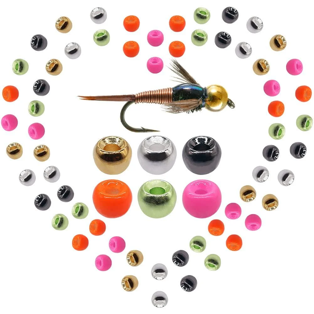 XFISHMAN Fly-Tying-Beads-Brass-Beads-Heads Assortment 180 Pack Fly Tying Materials Fly Fishing Nymph 5/64 2mm(6 colors )180 Pack