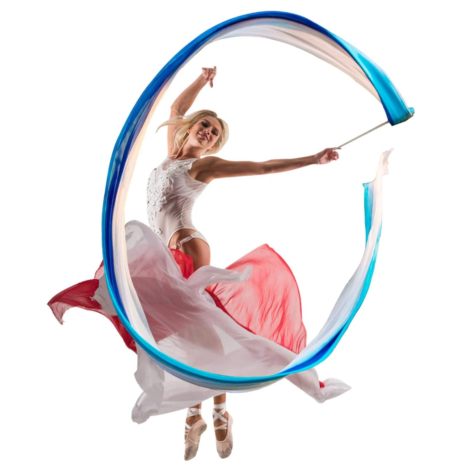 KIKIGOAL 16.4FT Dance Streamer Gymnastics Dance Ribbons Belly Dance Real Silk Ribbon Throw Streamer with Rod for Talent Shows, Artistic Dancing, Baton Twirling, Church Praise etc GRADUAL BLUE
