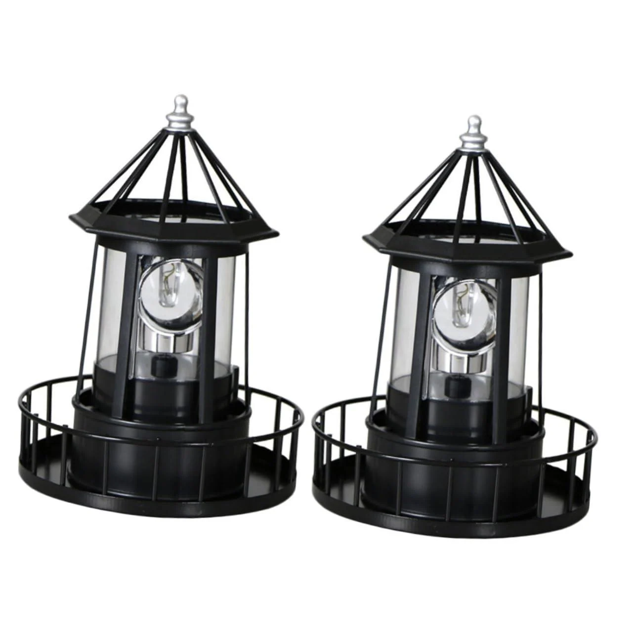 2pcs Solar Rotating Light Outdoor Lighthouse Exterior Solar Powered Lights Retro Decor Towers Statue Lights Rotating Landscape Light Solar Lighthouse Yard Solar Lighthouse Lantern (Black) - HGIURUEIUIGREGHT