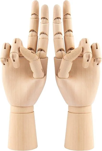 Framendino Flexible Wood Hand Model Wooden Mannequin - Left & Right - Pack of 2 - Size 7