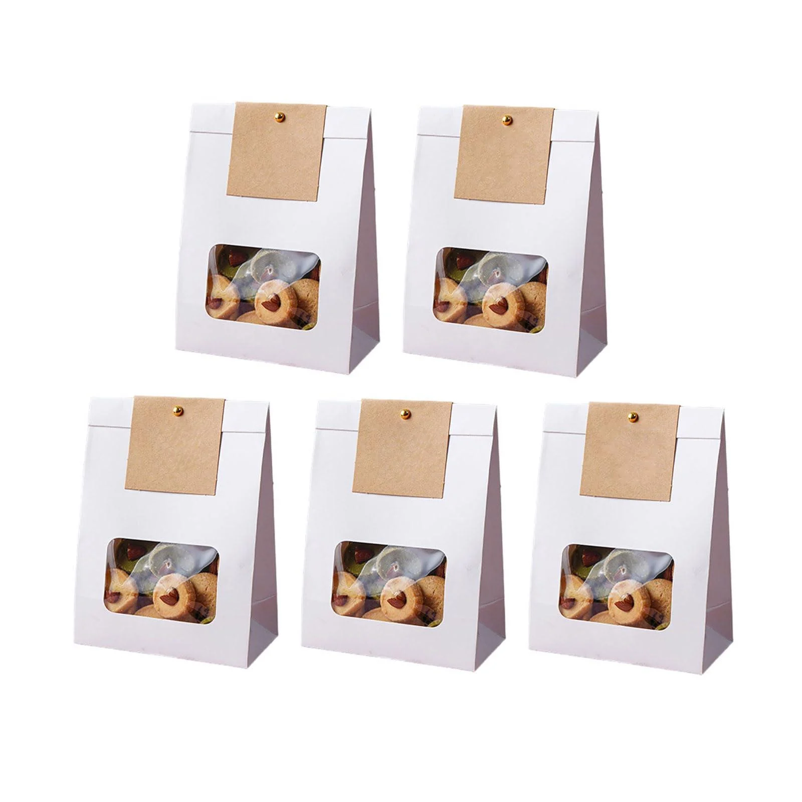 Set Of 50 Convenient Paper Bags For Bread Clear Window Cookie Packaging Bag Practical Food Package Bag For Parties - PLCPDM
