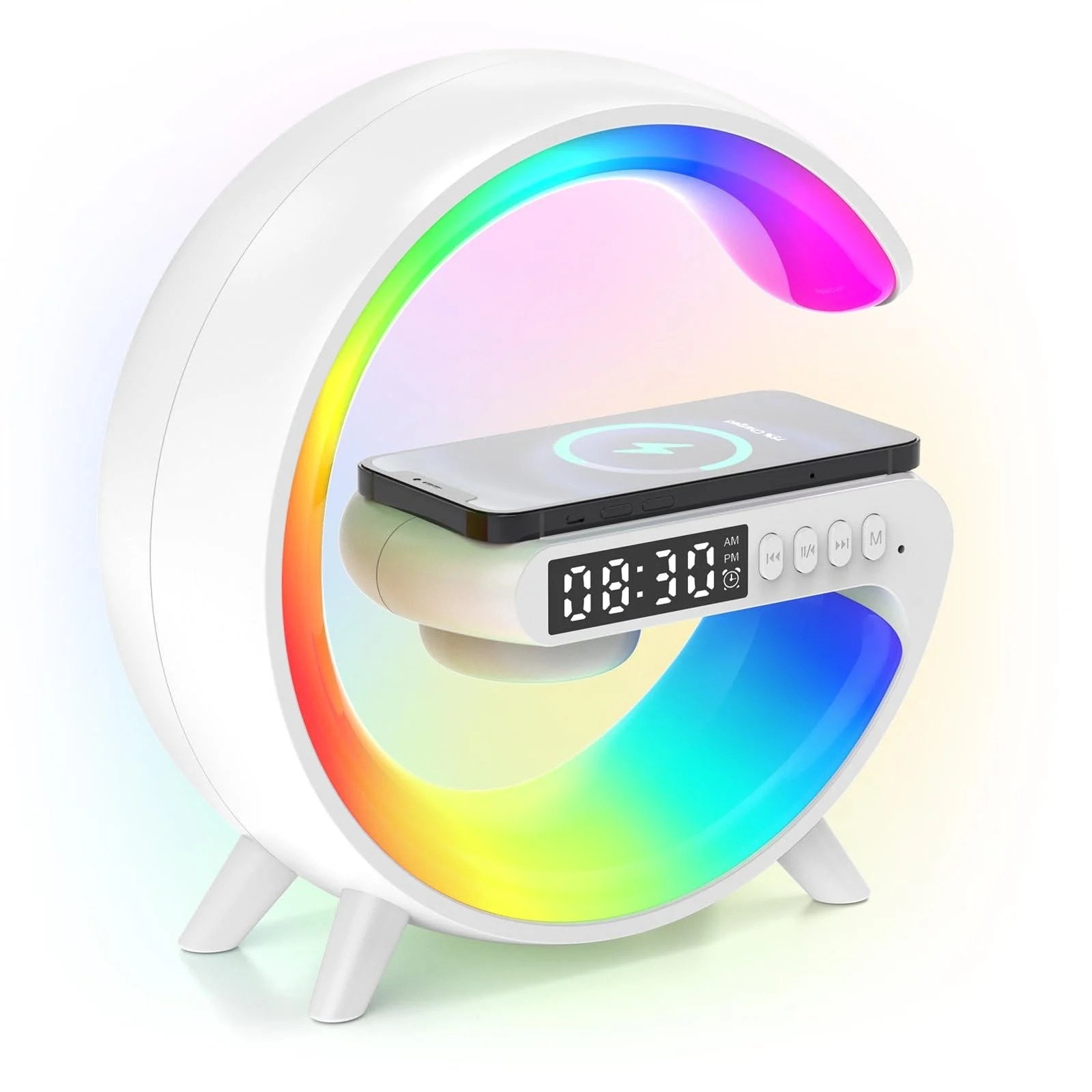 Sunrise Alarm Clock Wake Up Light with Bluetooth Speaker Wireless Charger Bedside Night Lamp with Snooze Function Dimmable Night Light RGB Color Changing Atmosphere Lamp for Bedroom (White) - Kangtaixin