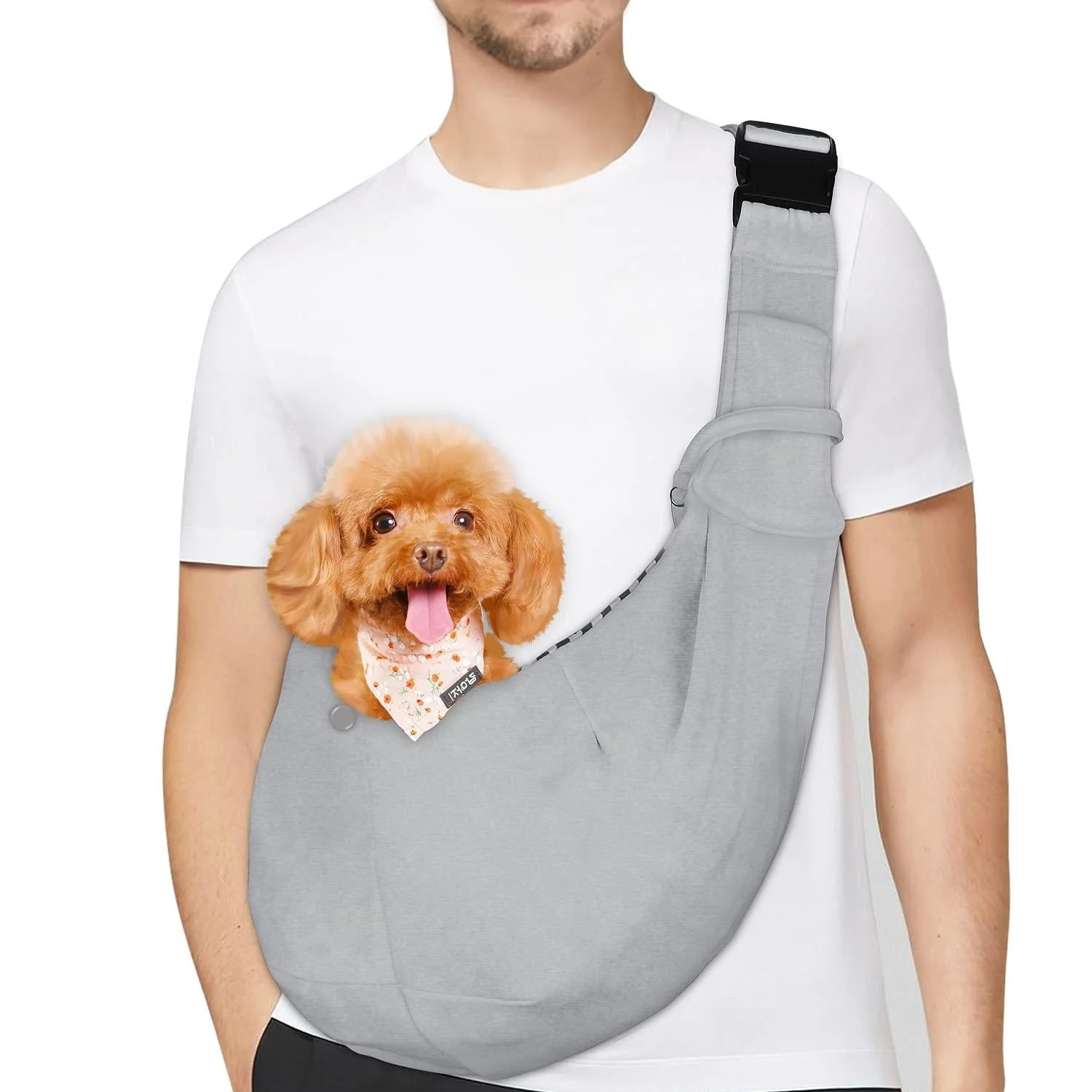 Petloft carrier dog reversible small dog carrier adjustable pet sling hands-free device cross-body carrier with collar for dog/cat/rabbit gray