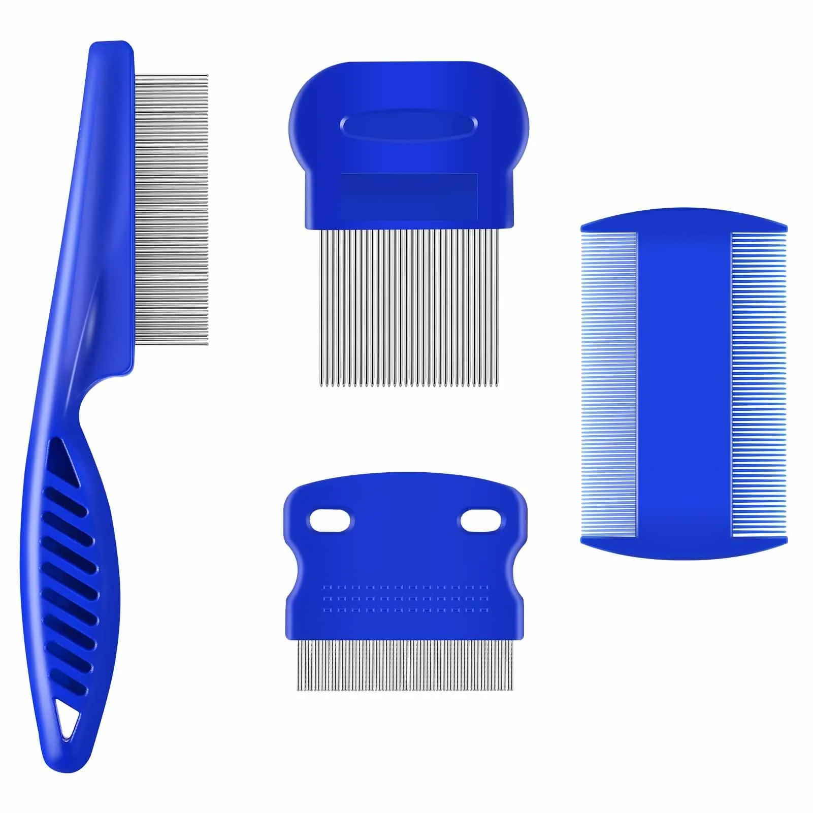 Brillirare 4 Pack Flea Lice Comb Stainless Steel Dog Cat Grooming Combs with Rounded Teeth Double Sided Professional Pet Tear Stain Remover Dematting Tool for Small Medium & Large Pets