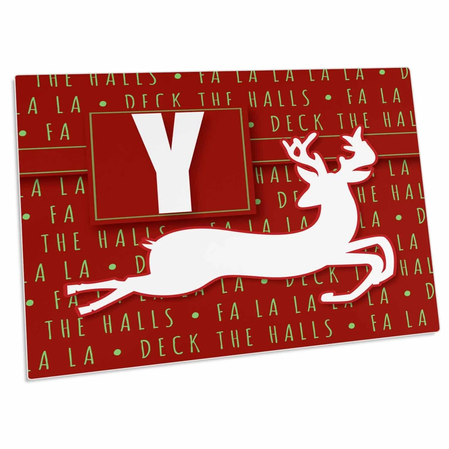 3dRose Letter Y Monogram Christmas White Reindeer Deck The... - Desk Pad Place Mats (dpd-262663-1)