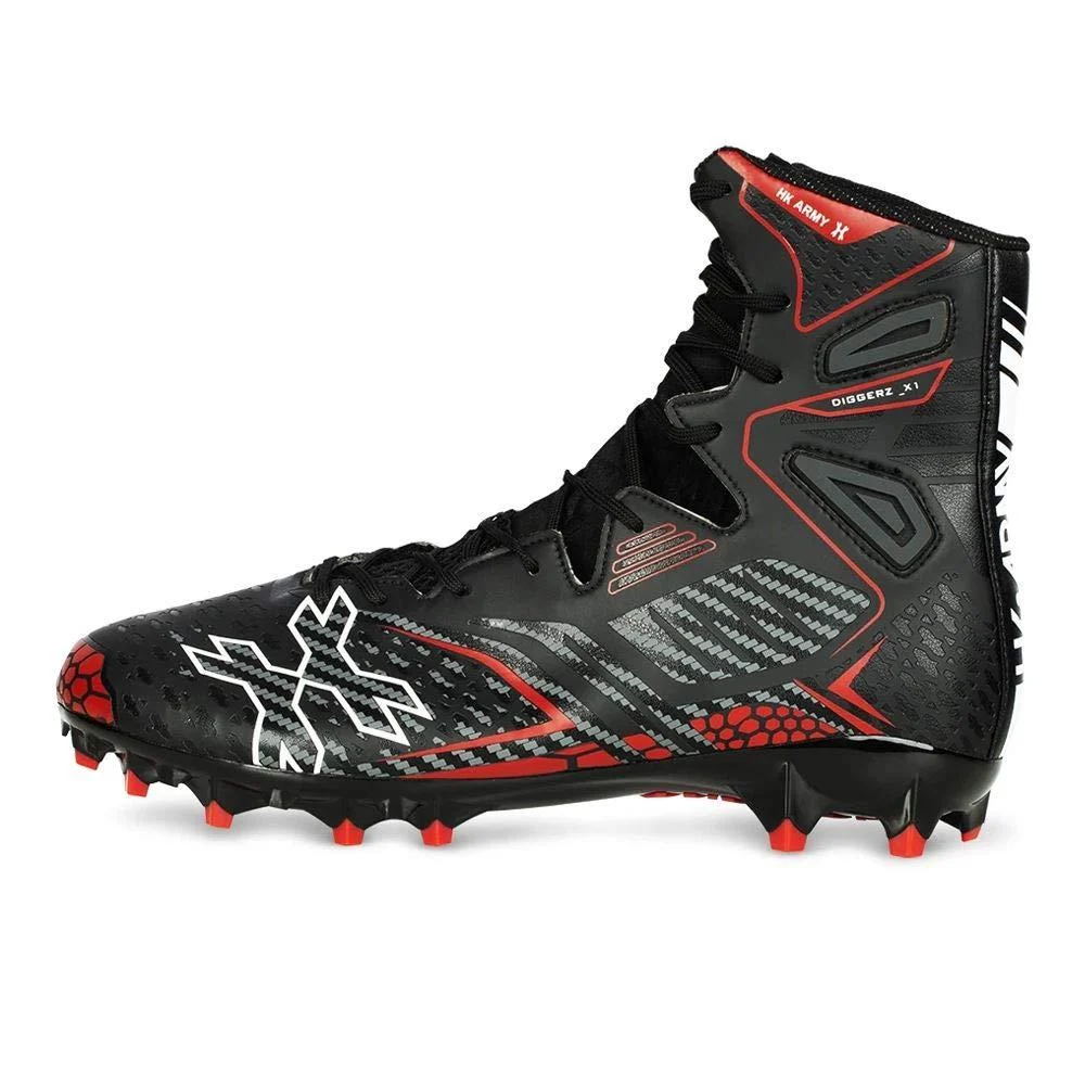 HK Army Digger X1 Hightop Paintball Cleats - Black/Red 12