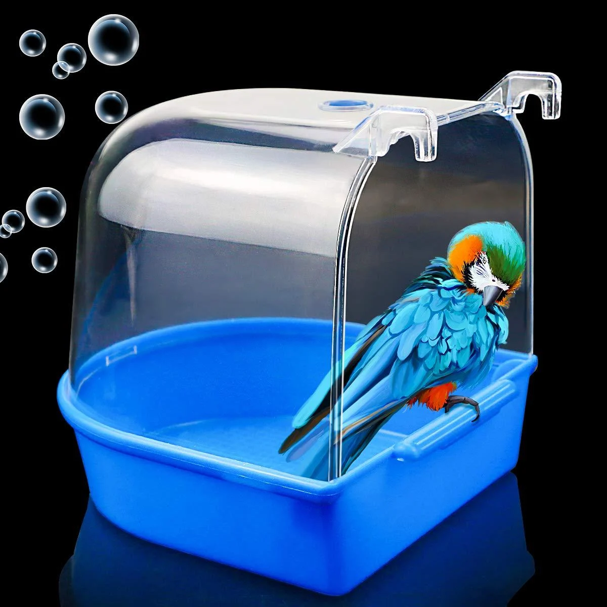 Fansunta Bird Bath Box Parakeet Caged Bird Bathing Tub for Small Birds Canary Budgies Parrots Blue