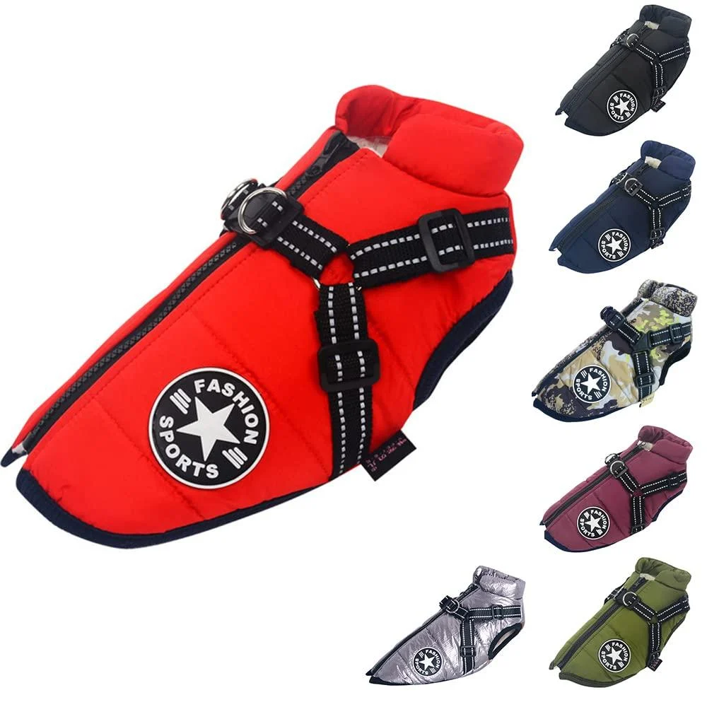 Dog Vest Dog Coat Waterproof Warm Vest with Dog Harness Winter Warm and Soft 9 Colors-Red MM Red