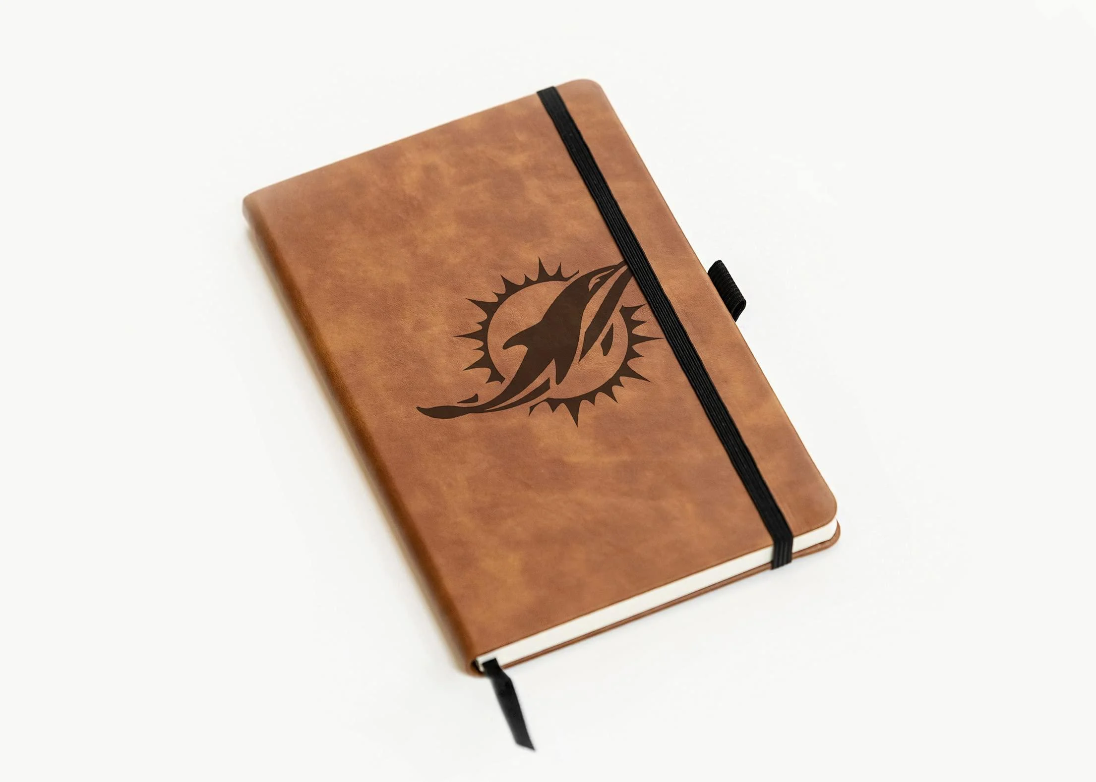 Rico Industries NFL Miami Dolphins Brown Laser Engraved Small Notepad Jounral/Notepad 8.25" x 5.25"- Office Accessory