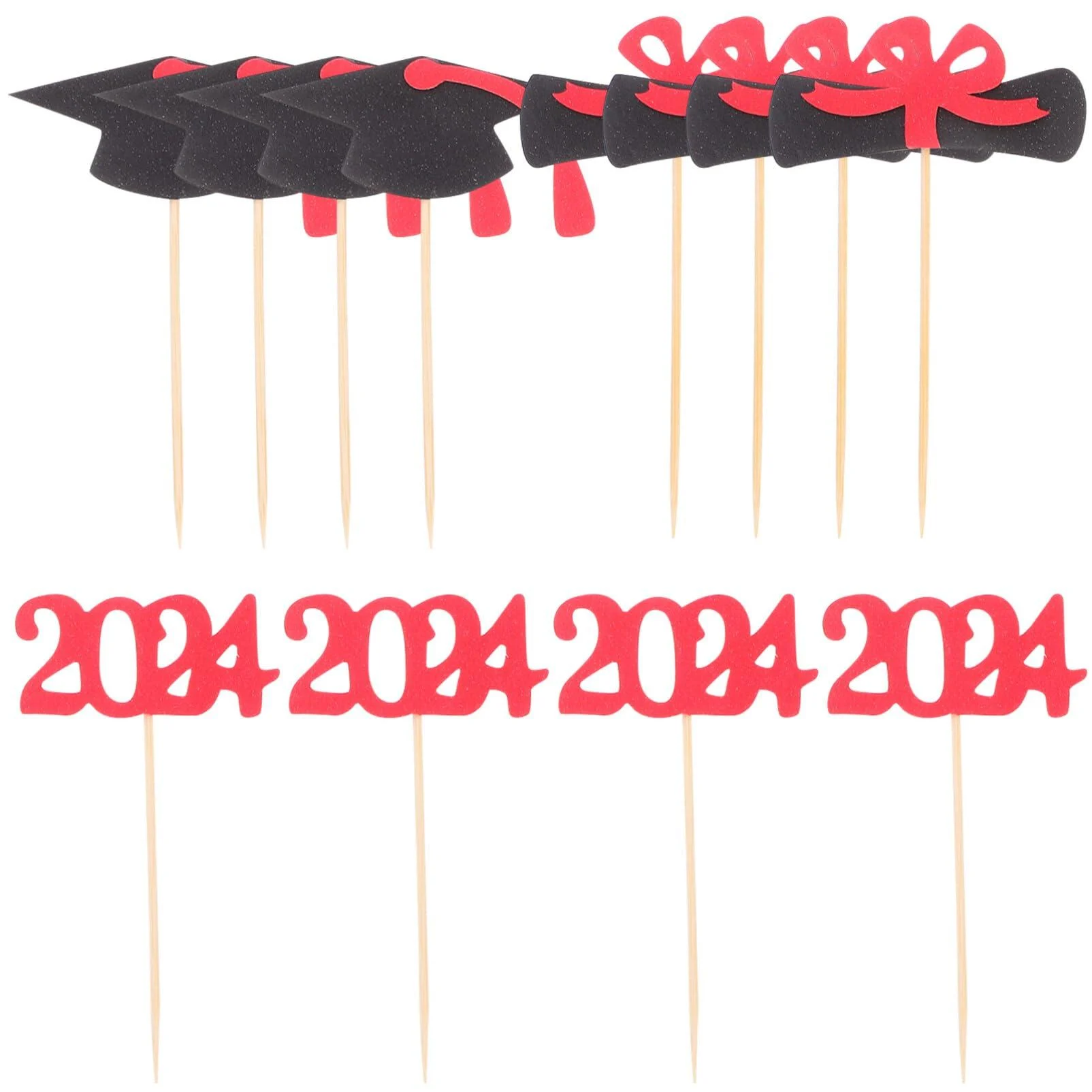 PRETYZOOM 12pcs 2024 Graduation Season Cake Insert Top Hat Paper Decorations Dessert Red