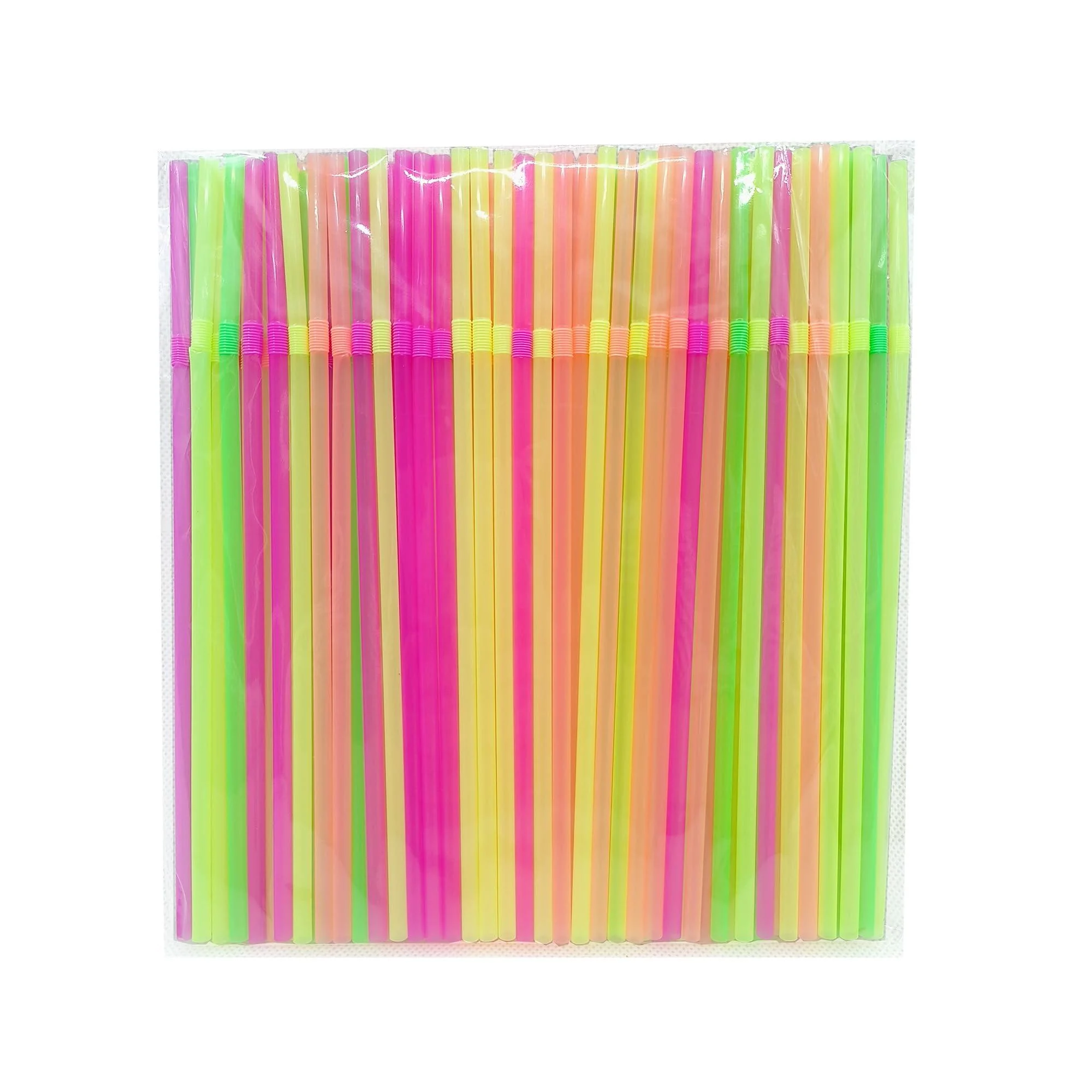 FOREVERIE 100 PCS Plastic Bendy Drinking Straws Disposable Flexible Narrow 0.2 Inch/5 MM Calibre 8.27 Inches/21cm Length Soft Translucent Multiple Light Colors Mixed