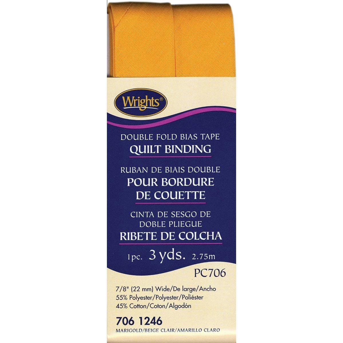 Wrights 117-706-1246 Double Fold Quilt Binding Bias Tape Marigold 3-Yard