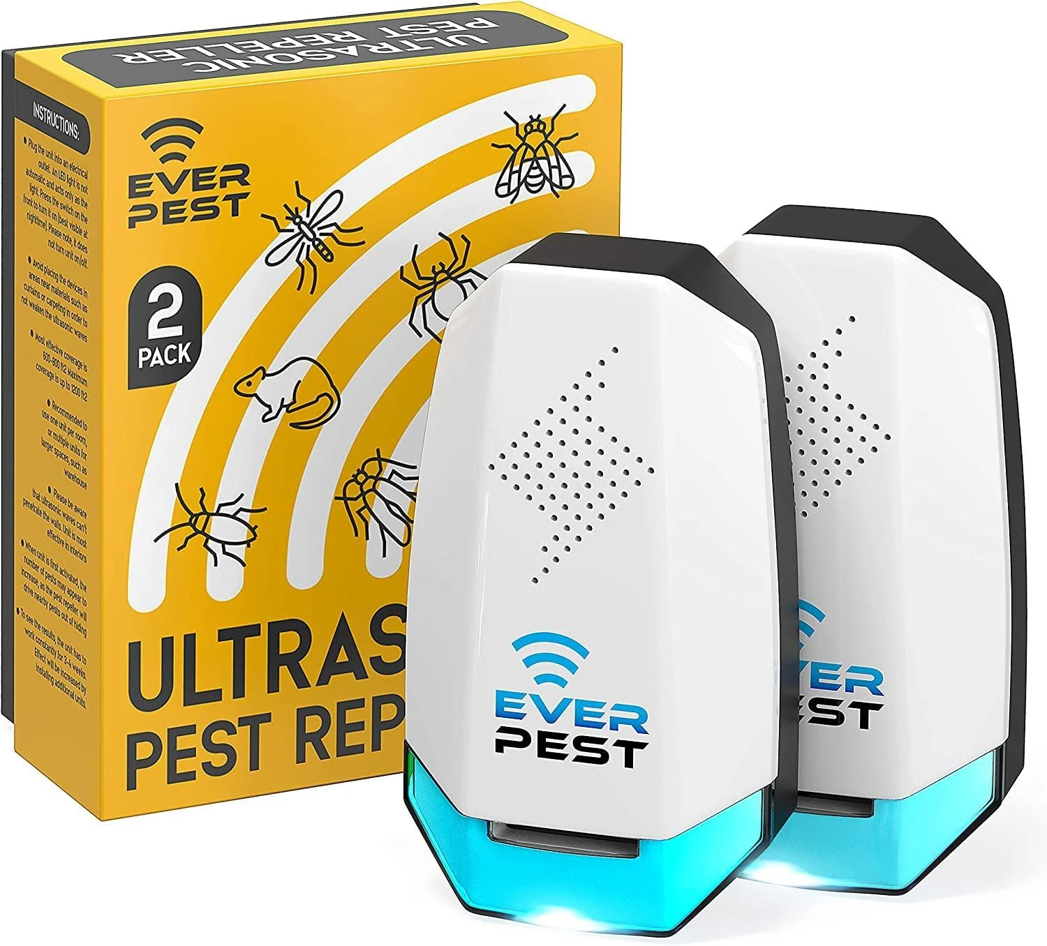 Ultrasonic Pest Repeller Plug in 2 Pack- Electronic Insect Control Defender - Roach Bed Bug Mouse Rodent Mosquito - Indoor Reject Repellent - for Cockroach Ants Mice Fly Rat Bedbug Spider Squirrel