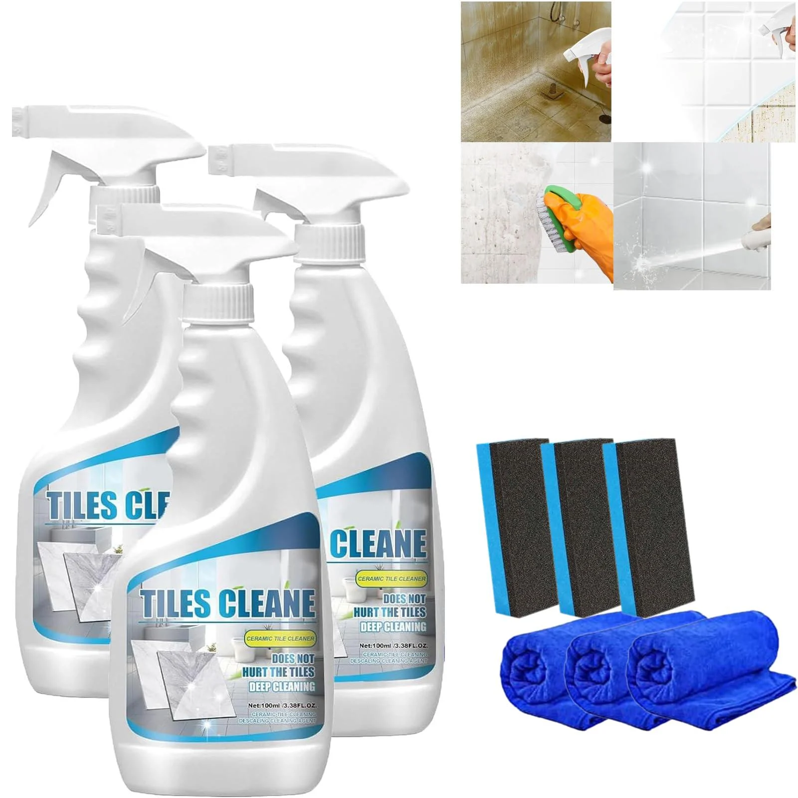 Tile Grout Cleaner Sprayer Ultimate Grout Cleaner Best Grout Cleaner for Tile Floors Multi-purpose Cleaner for Kitchen & Bathroom (3 PCS)