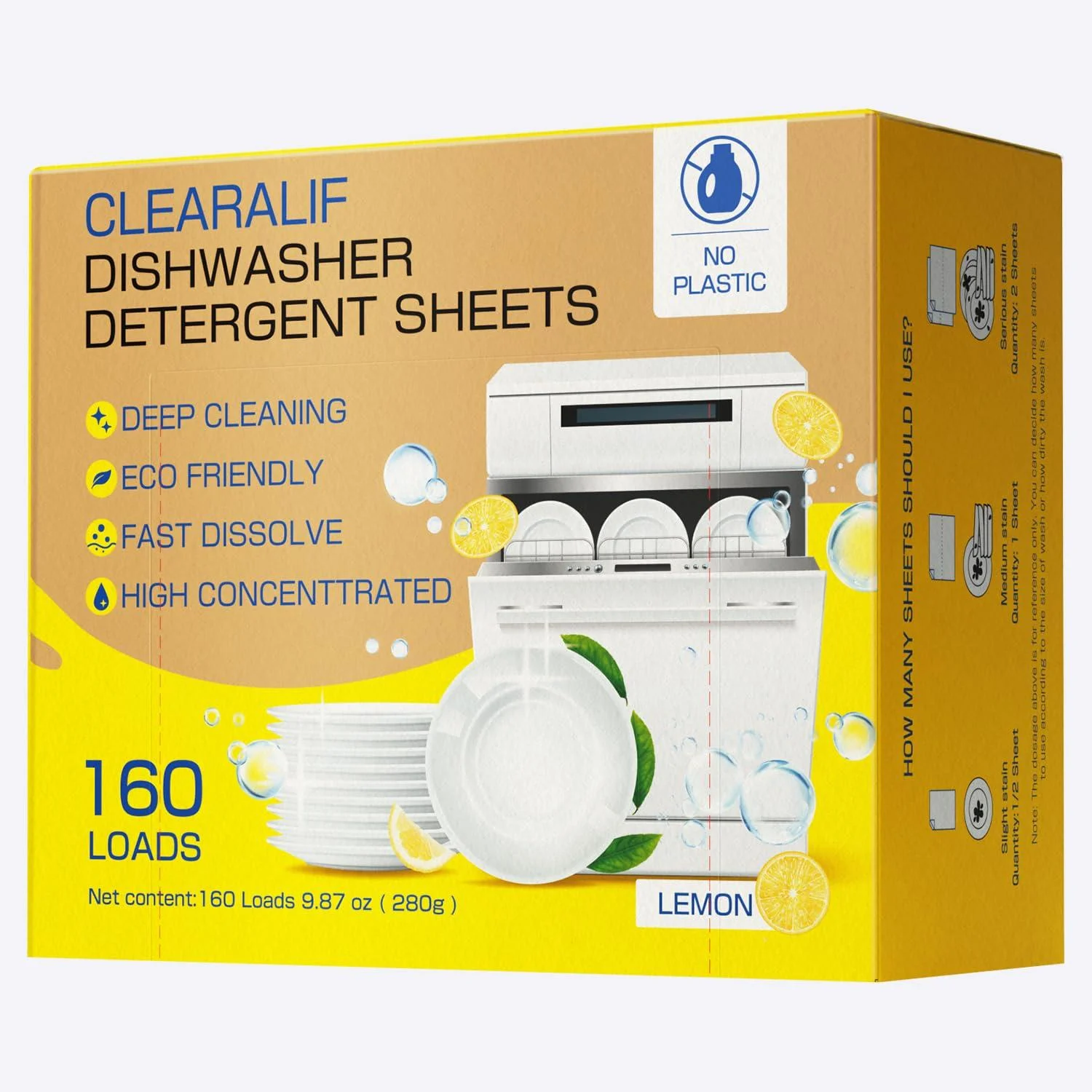 CLEARALIF Dishwasher Detergent Sheets Lemon Scent Up To 160 Loads Eco Dishwashing Soap Strips for in Dishwasher or Sink
