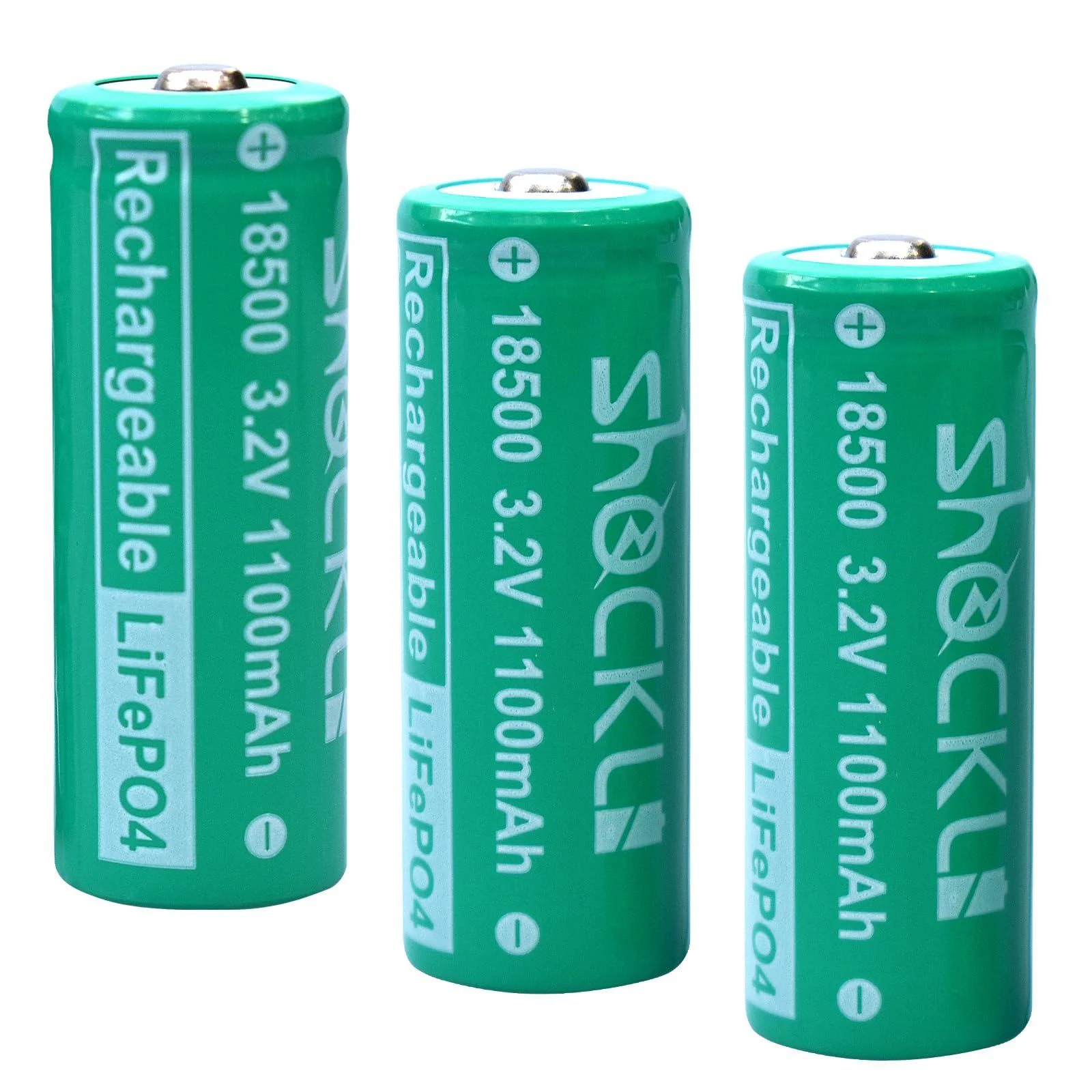18500 3.2V Solar Batteries shockli 18500 3.2 Volt 1100mAh LiFePO4 Rechargeable Solar Battery for Outdoor Solar Lights (3-Pack)