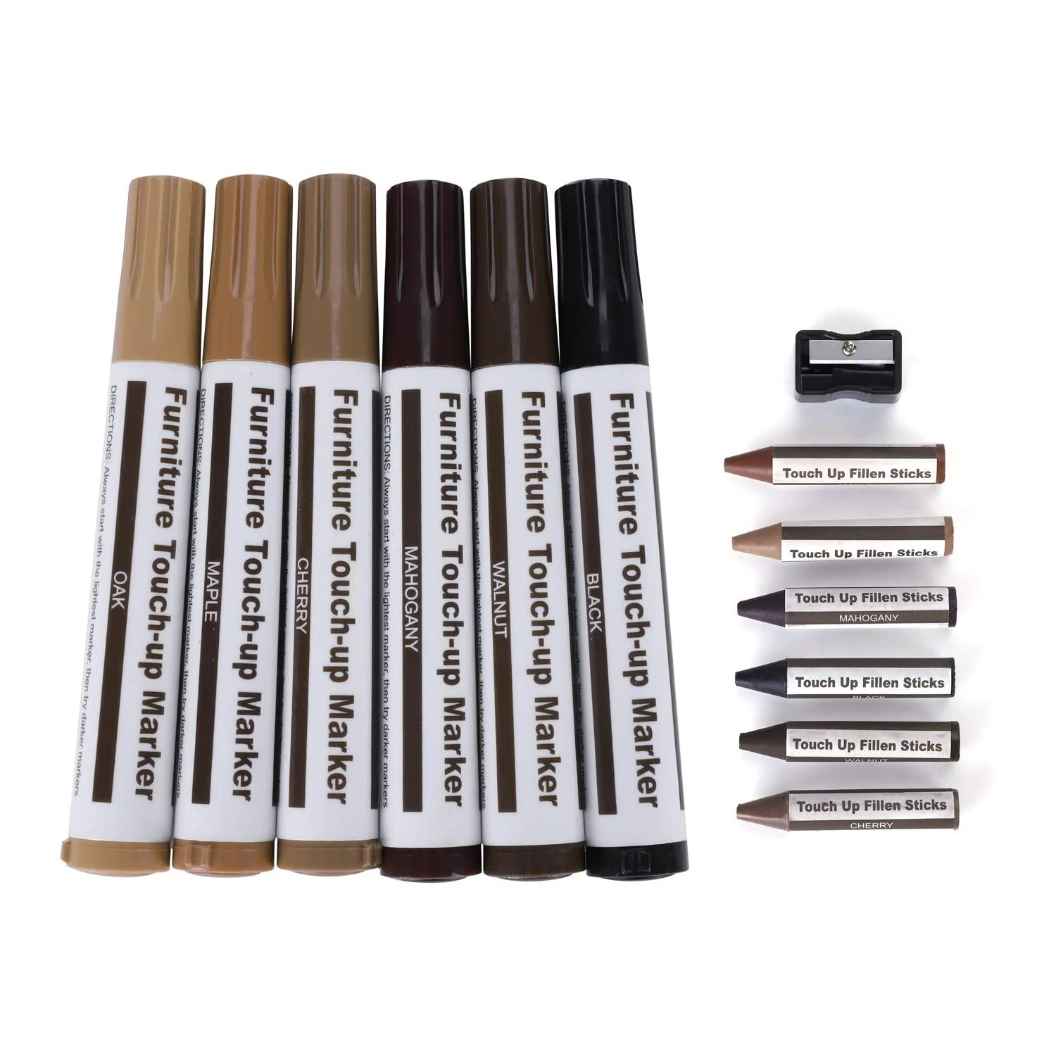 Furniture Repair Kit Wood Markers Touch Up Filler Floor Scratch Wax Sticks for Scratch Cracks Hole Discoloration Wooden Door Table Cabinet Desk 6 Markers+6 Sticks - ITODA