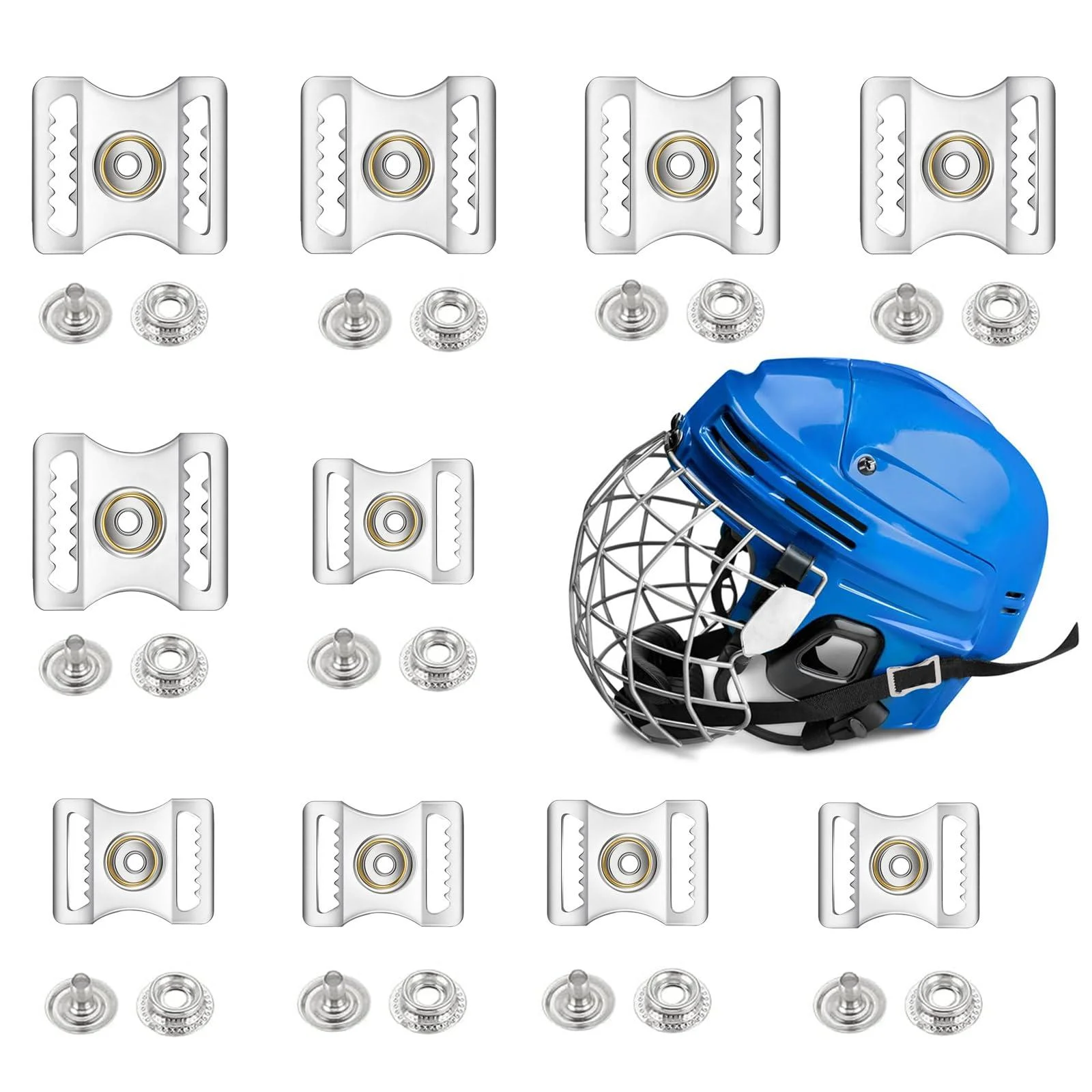 10 sets sports helmet repair set helmet push button stainless steel helmets buckle helmet chin straps adapter helmet accessories 5 sets 20x26mm and 5 sets 28x34mm for football baseball hockey - KeaJuidy