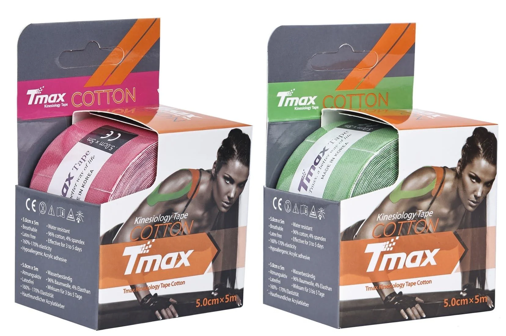 Tmax Waterproof Kinesiology Tape | Athletic Sports Tape for Injury Muscle Support Pain Relief Joint Support and Physiotherapy (5 m * 5 cm) (Pack of 2) - Agam