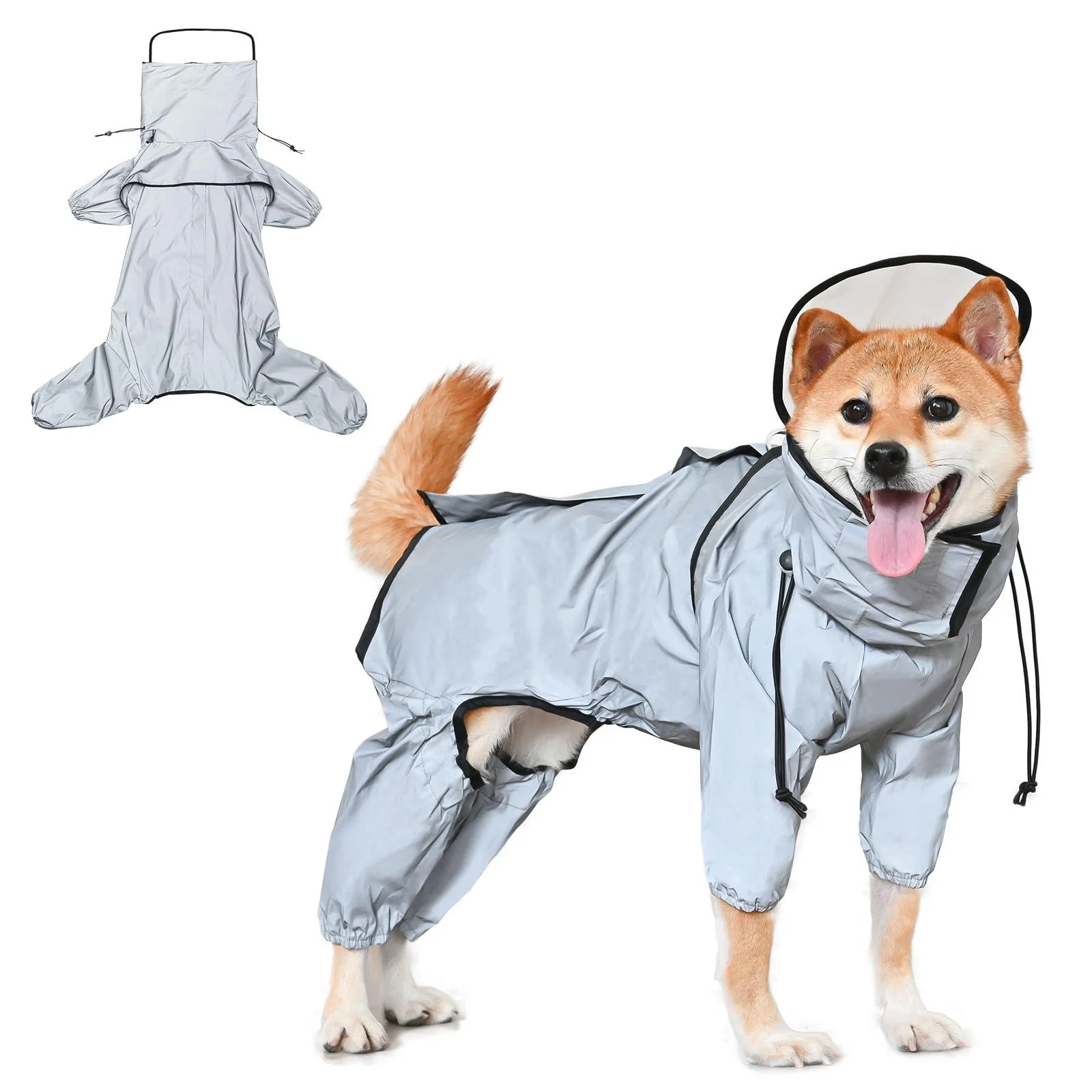 Avont Dog Raincoat Waterproof Dog Rain Coat Jacket with Legs Full Coverage Reflective for Small Medium Large Breeds -XXL Grey XX-Large