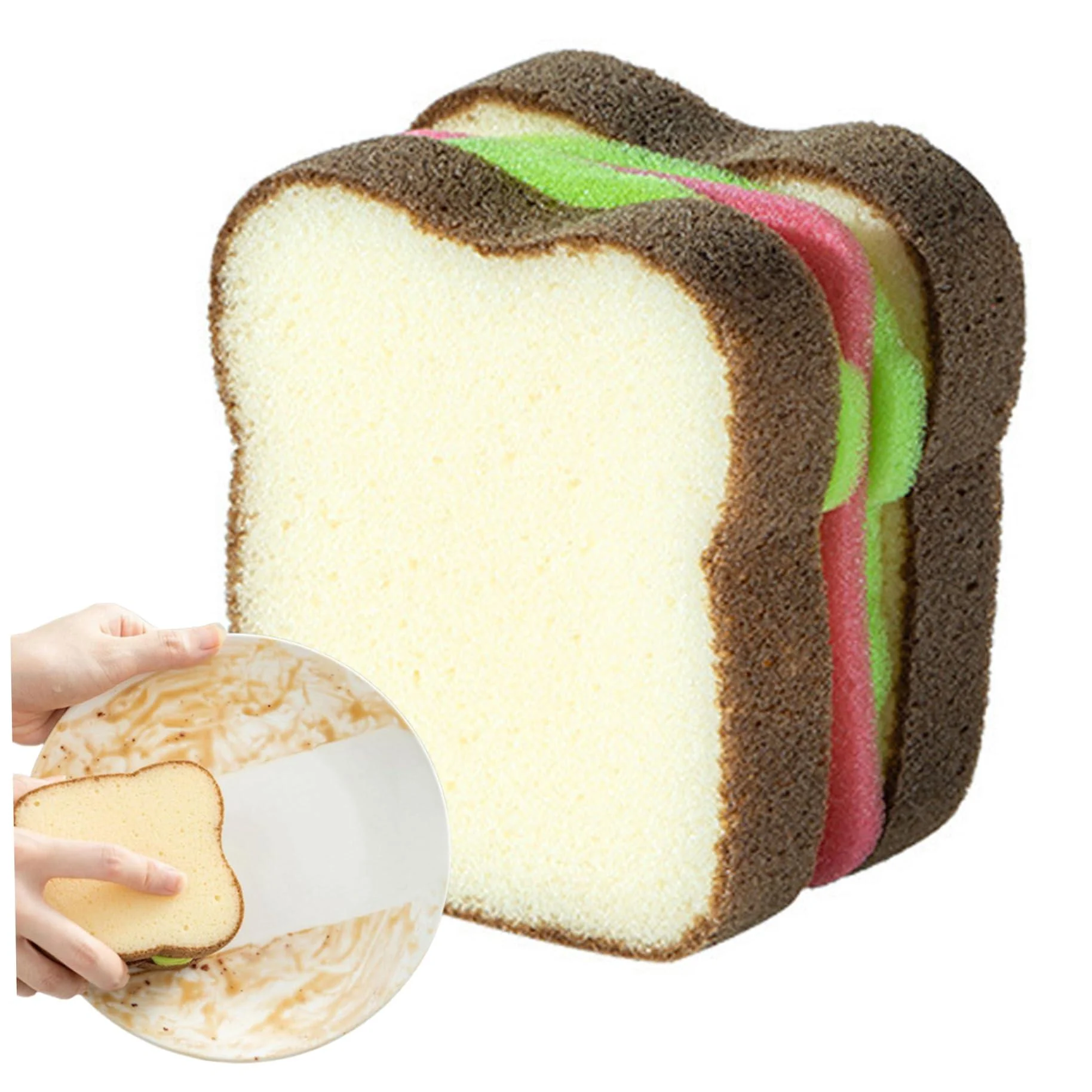 Dish Sponge Toast Bread Sponge Cute Cleaning Thickened Scrub Dish Wipe Sponge Cute Kitchen Sponge Tools Toast Sponge - NASSMOSSE