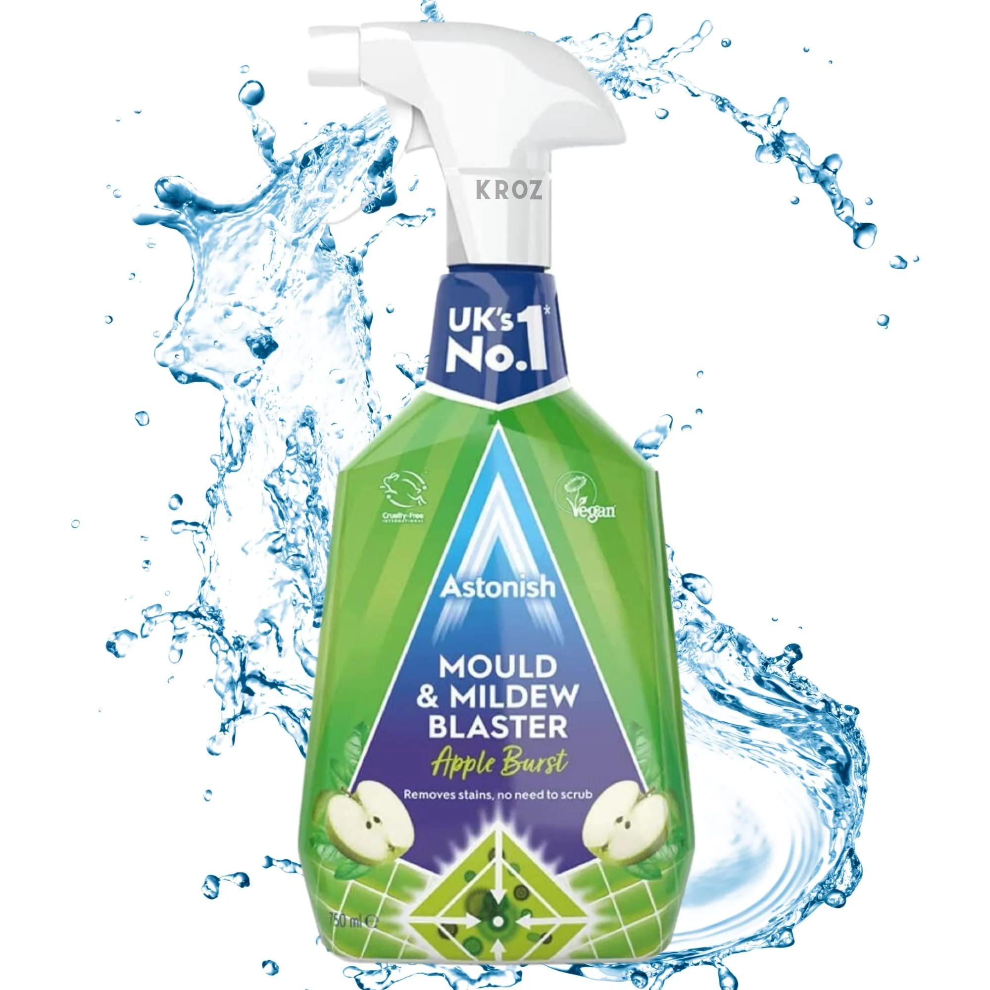 KROZ Astonish Mould Remover Spray Effective and Fast-Acting Formula Mildew Remover Apple Burst Clear 750 ml 1