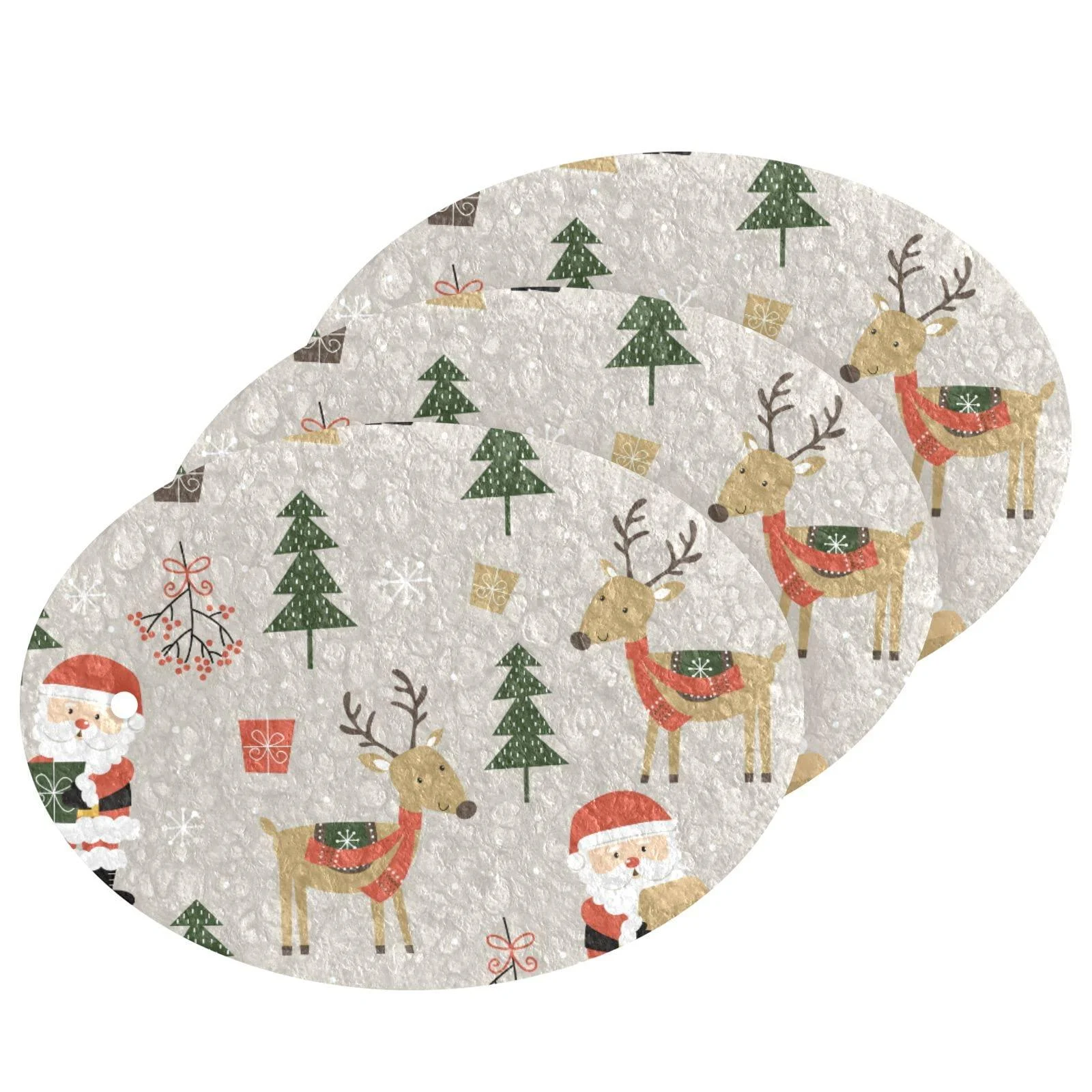 3-Pack Cleaning Kitchen Sponges Oval Santa Claus Elk Kitchen Cellulose Dishwashing Wood Pulp Cotton