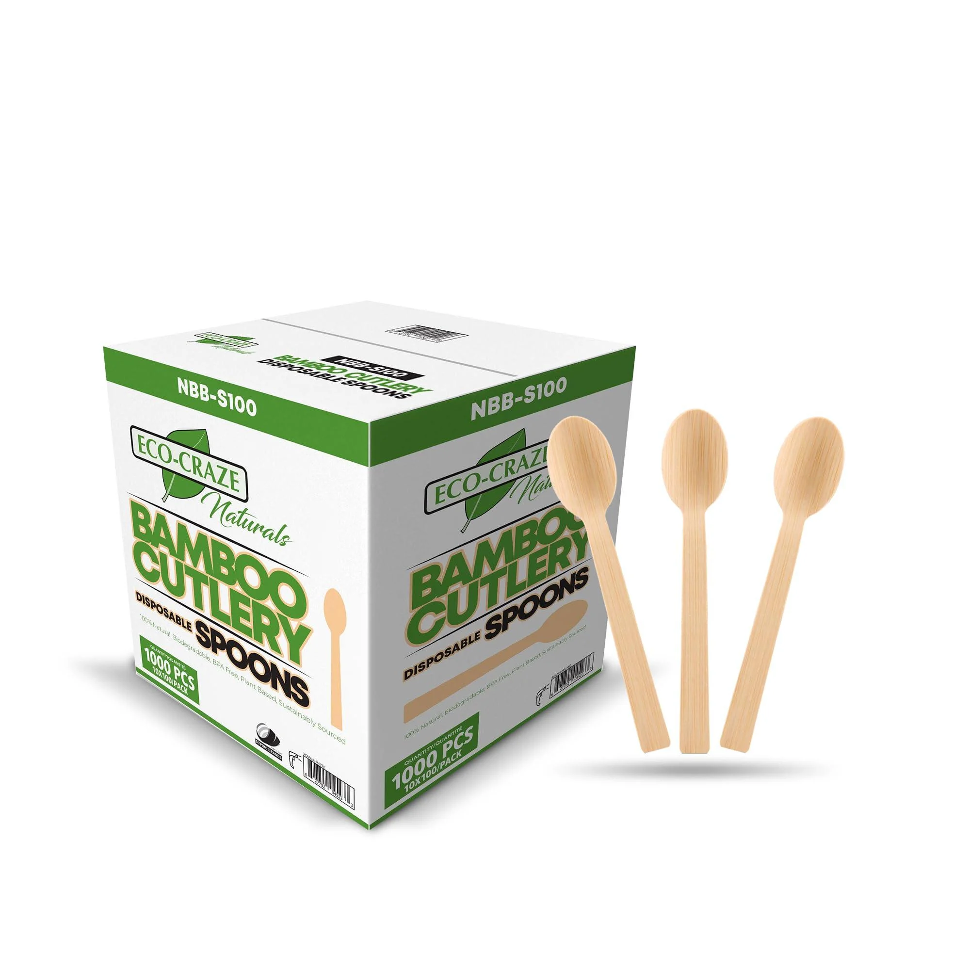 Eco-Craze (1000 Count) Bamboo Disposable Spoons 100% Natural & Biodegradable Alternative to Plastic Spoons Compostable Bamboo Spoon for Party