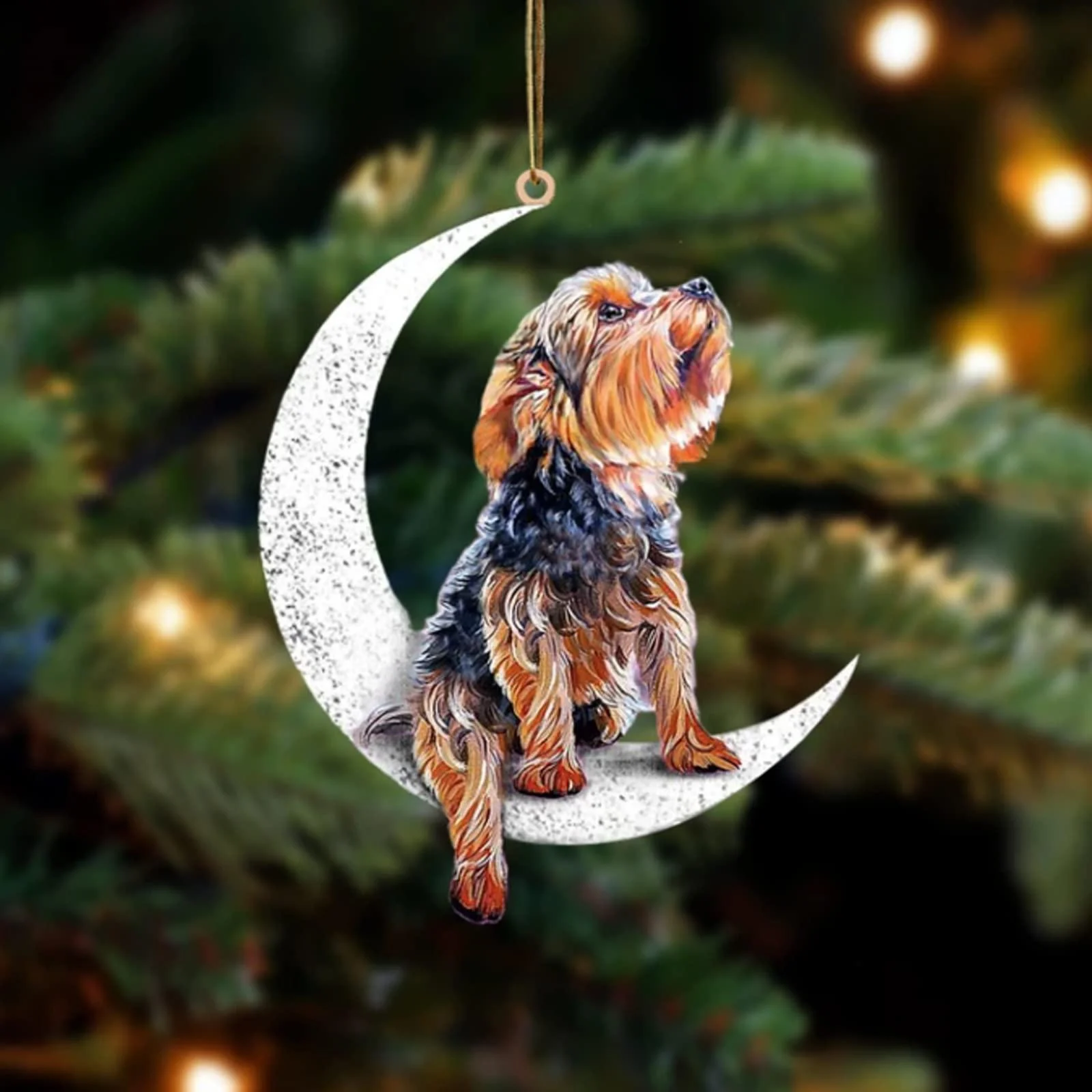 Yorkshire Terrier Sit On The Moon Dog Memorial Keepsake Christmas Remembrance Ornament to Remember Loved - Loss of Pet Gifts