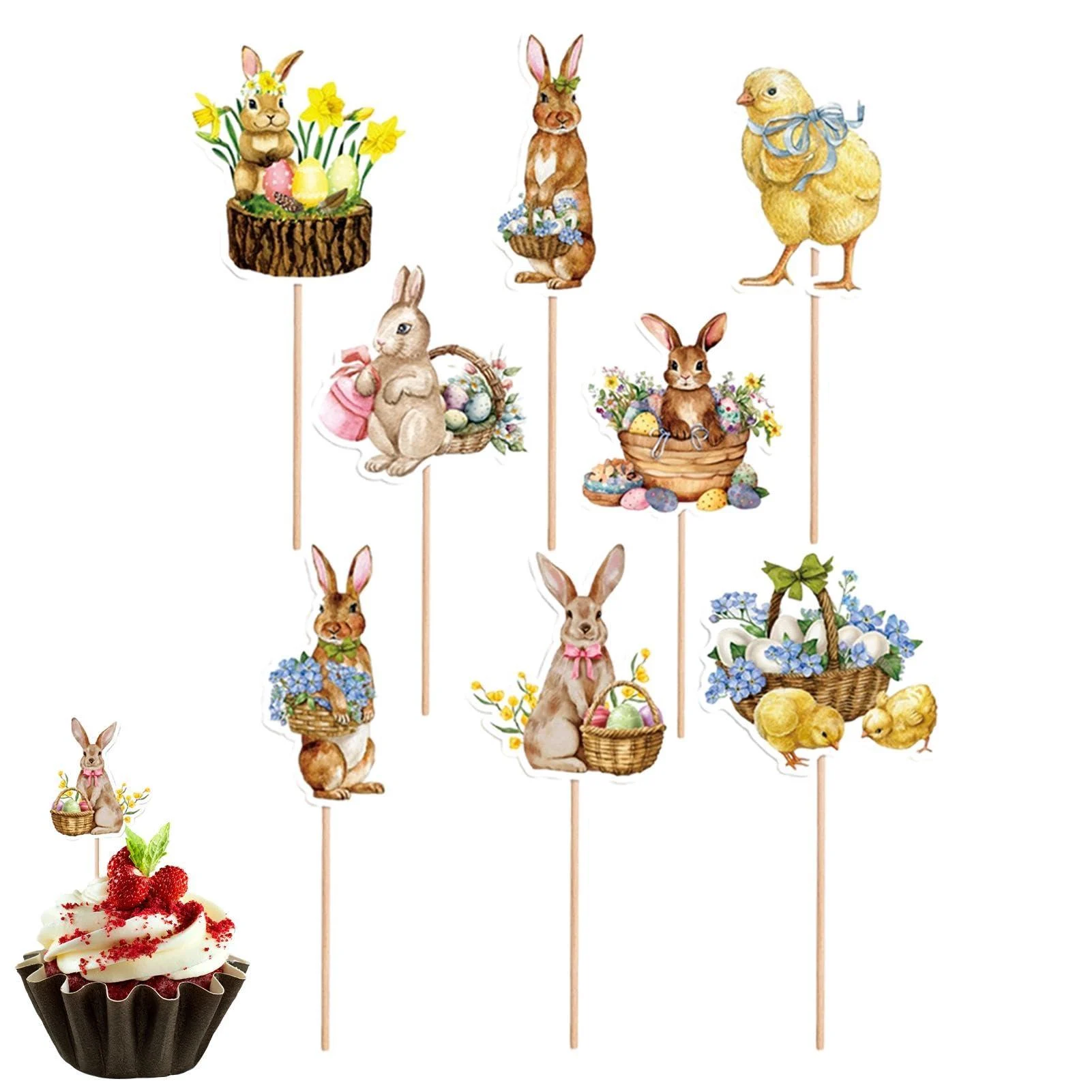 40Pcs Easter Cupcake Toppers Easter Cake Decorations Easter Decorations Cake Toppers Kit Reusable Cake Paper Picks For Easter For Easter Party Supplies - G neric