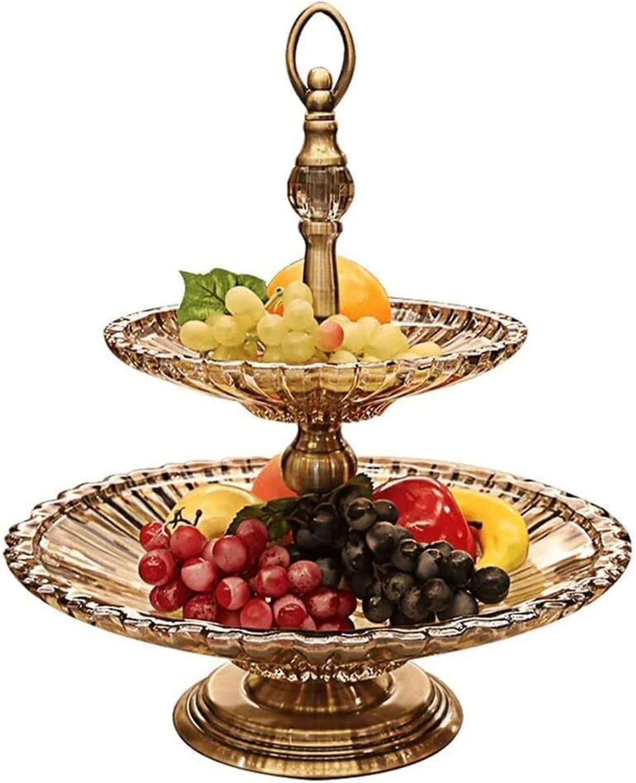 Kitchen Countertop Fruit Rack Fruit Basket Fruit Bowl Fruit Basket Bowl Fruit Basket 2-Tier Fruit Bowl Glass Classical Crystal Fruit Basket for Living Room Kitchen Decoration Onecolor