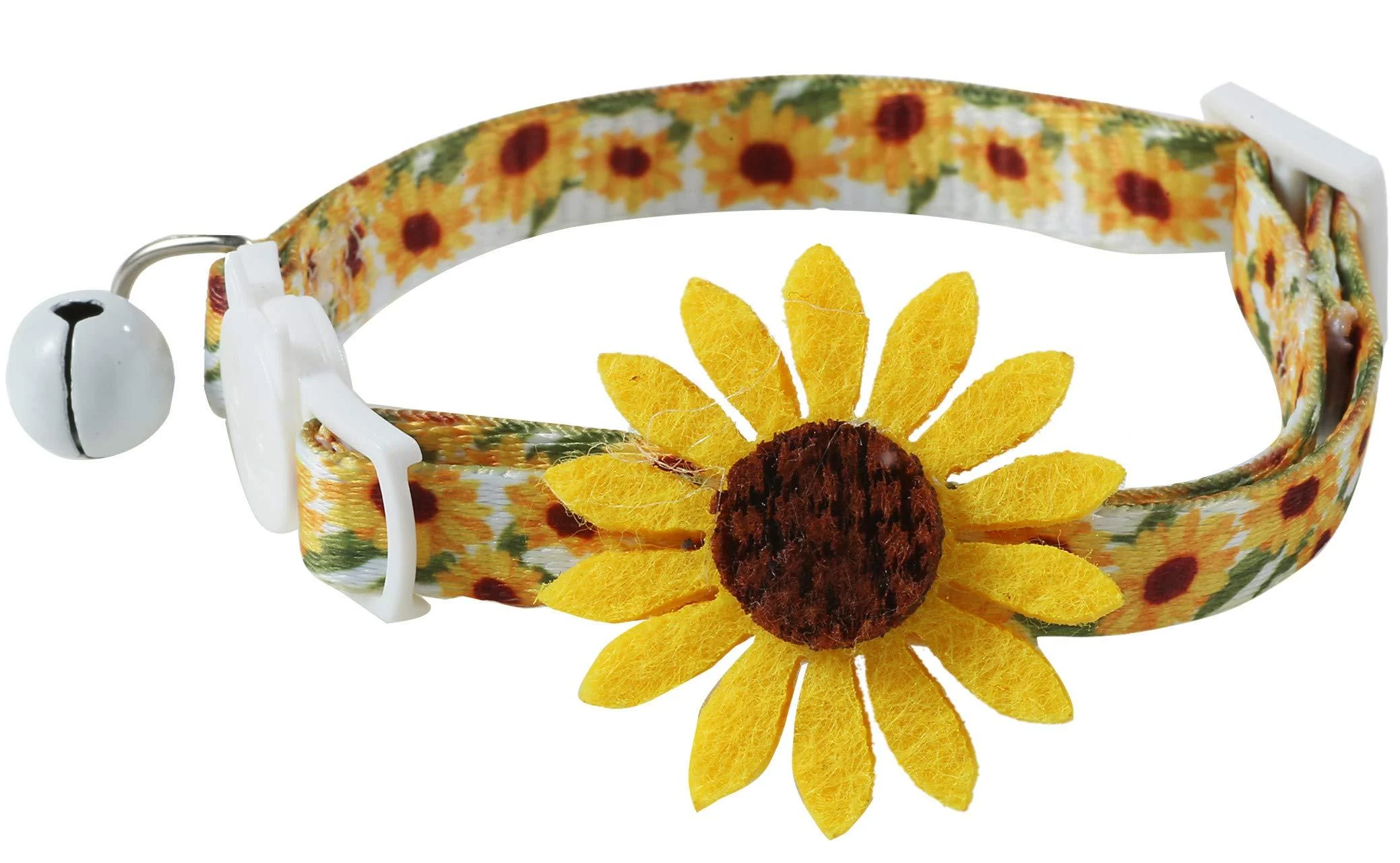 Flower Cat Collar with Detachable Sunflower Charm,Yellow Breakaway Kitten Collar with Bell - BoomBone
