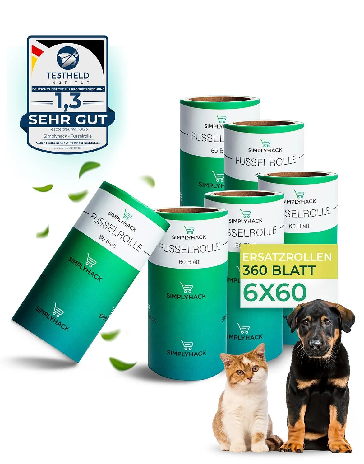 Simplyhack - lint roll - 6er Set replacement rolls for common lint rolls - high adhesive power - lint roll animal hair - Used leaves can be easily removed - lint roller roll 360 sheet refill pack