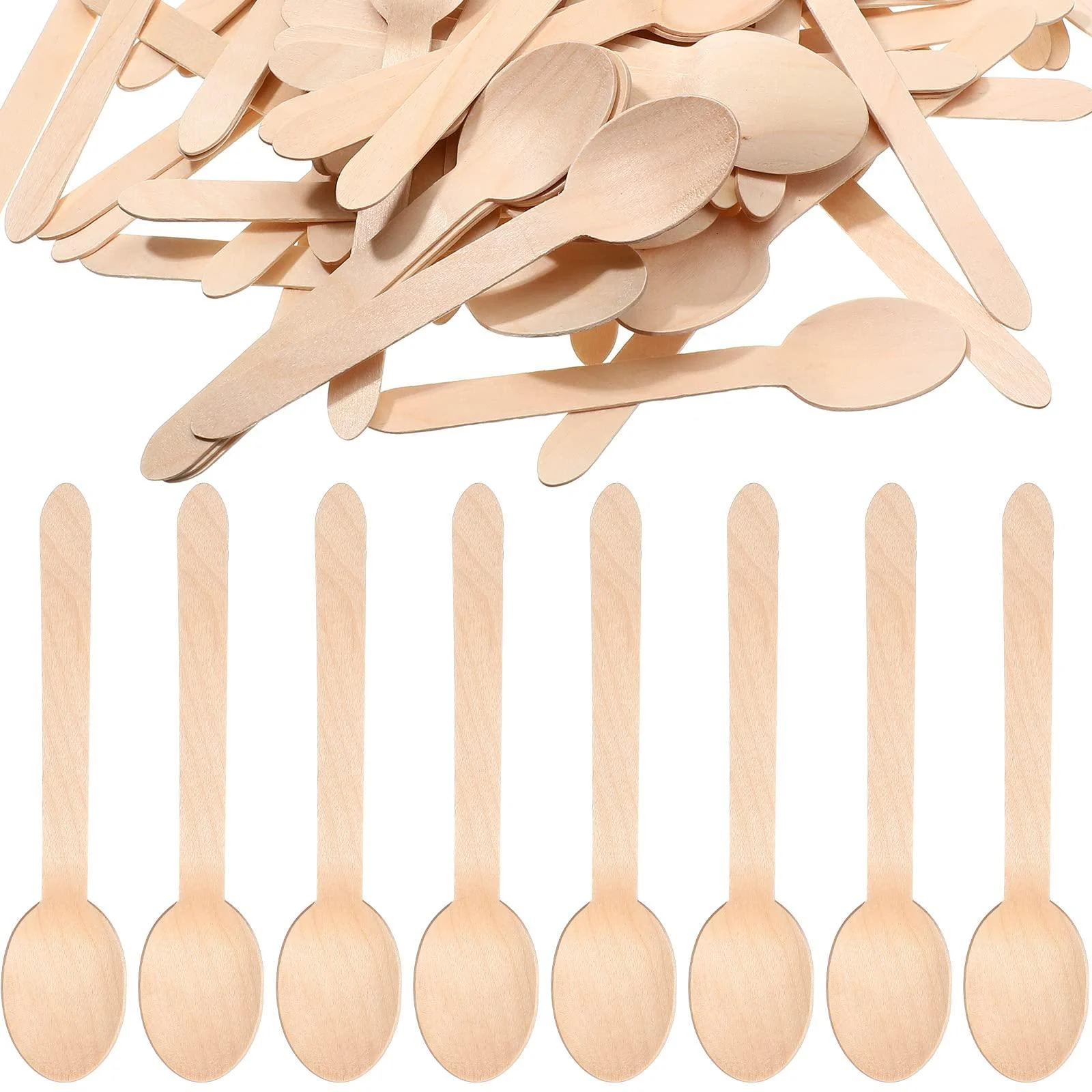 500 Pack Disposable Green Spoons Plain Wooden Disposable Spoons 6 Inches Wooden Cutlery Spoons +Home Disposable Paper Pattal Plate 7-Inch Silver (100)