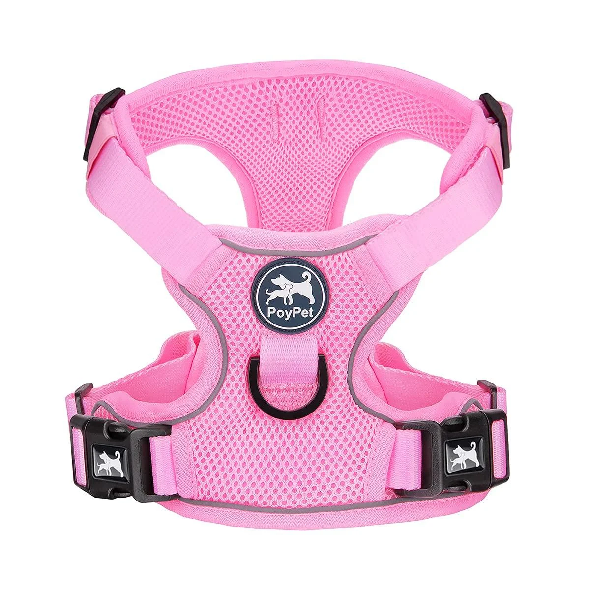 POPOTET Reflecting soft breathable dog harness made of mesh suffocation-free double padded vest with adjustable neck and breast (light pink m) m (1-pack) light pink