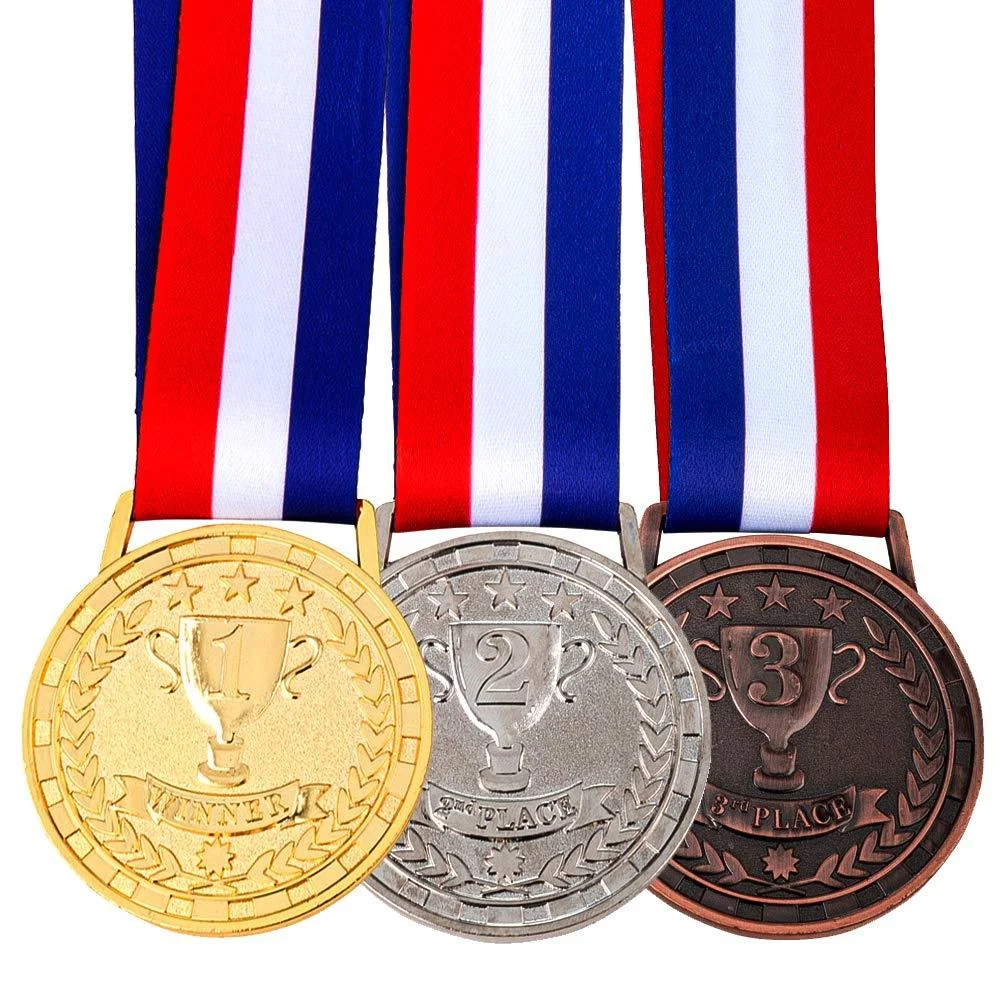 Amlong Plus Gold Silver Bronze Award Medals with Premium Ribbon, Set of 3