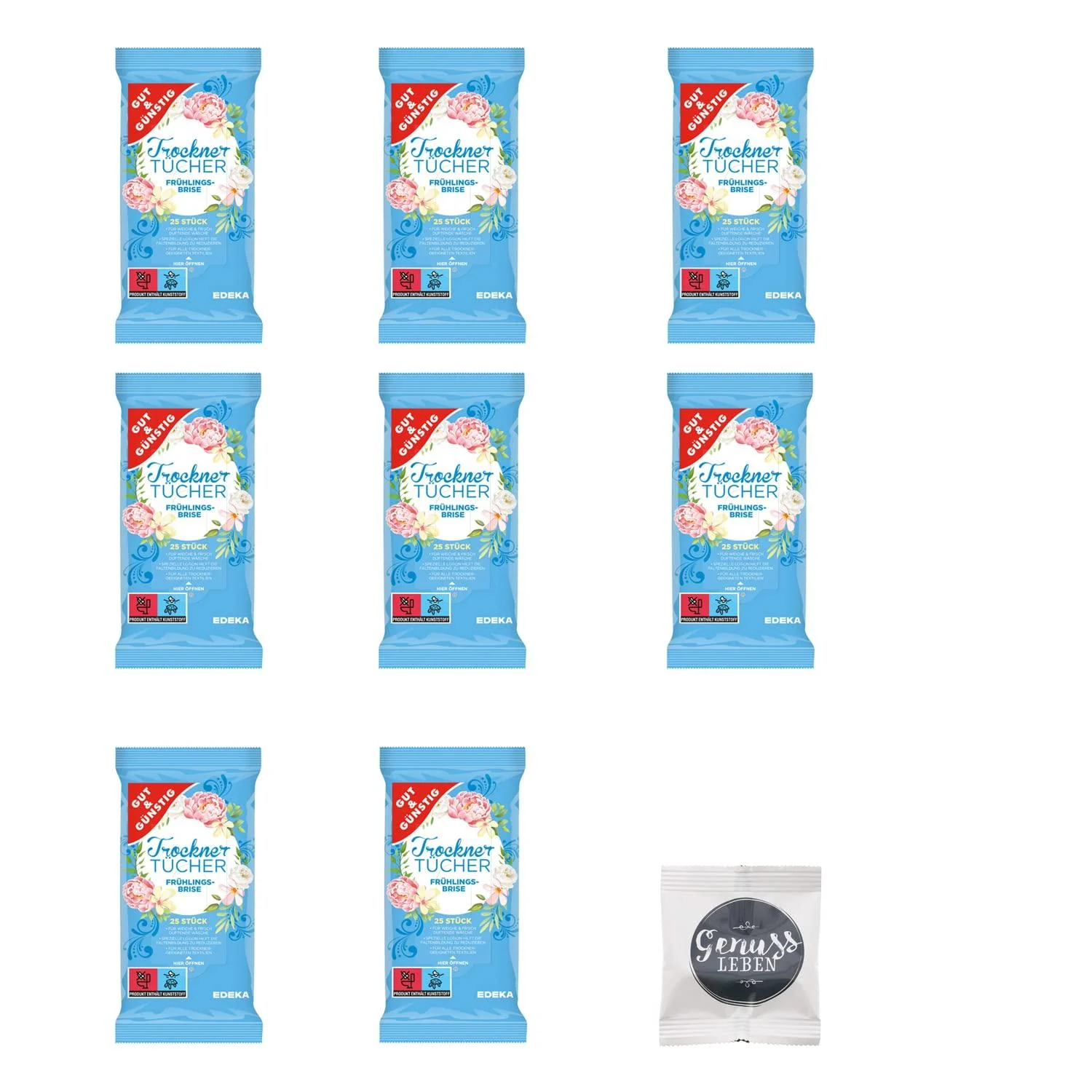Good and cheap dryer sheets 8x 25 sheets with free fruit gums from Genussleben