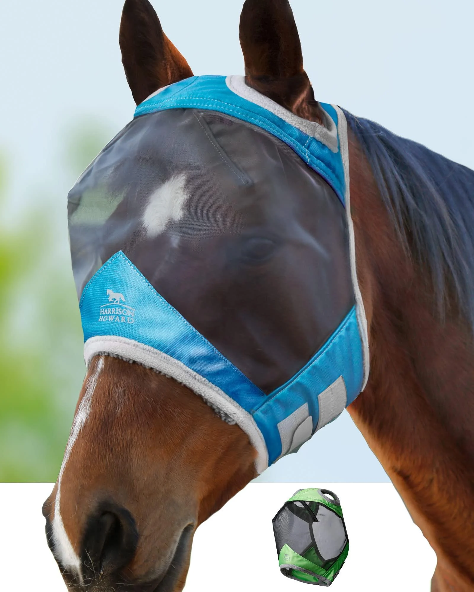 Harrison Howard CareMaster Pro Luminous Fine Mesh UV-proof Fleece Padding Fly Mask Standard Voodoo Blue (M Cob) Cob (Medium) Voodoo Blue