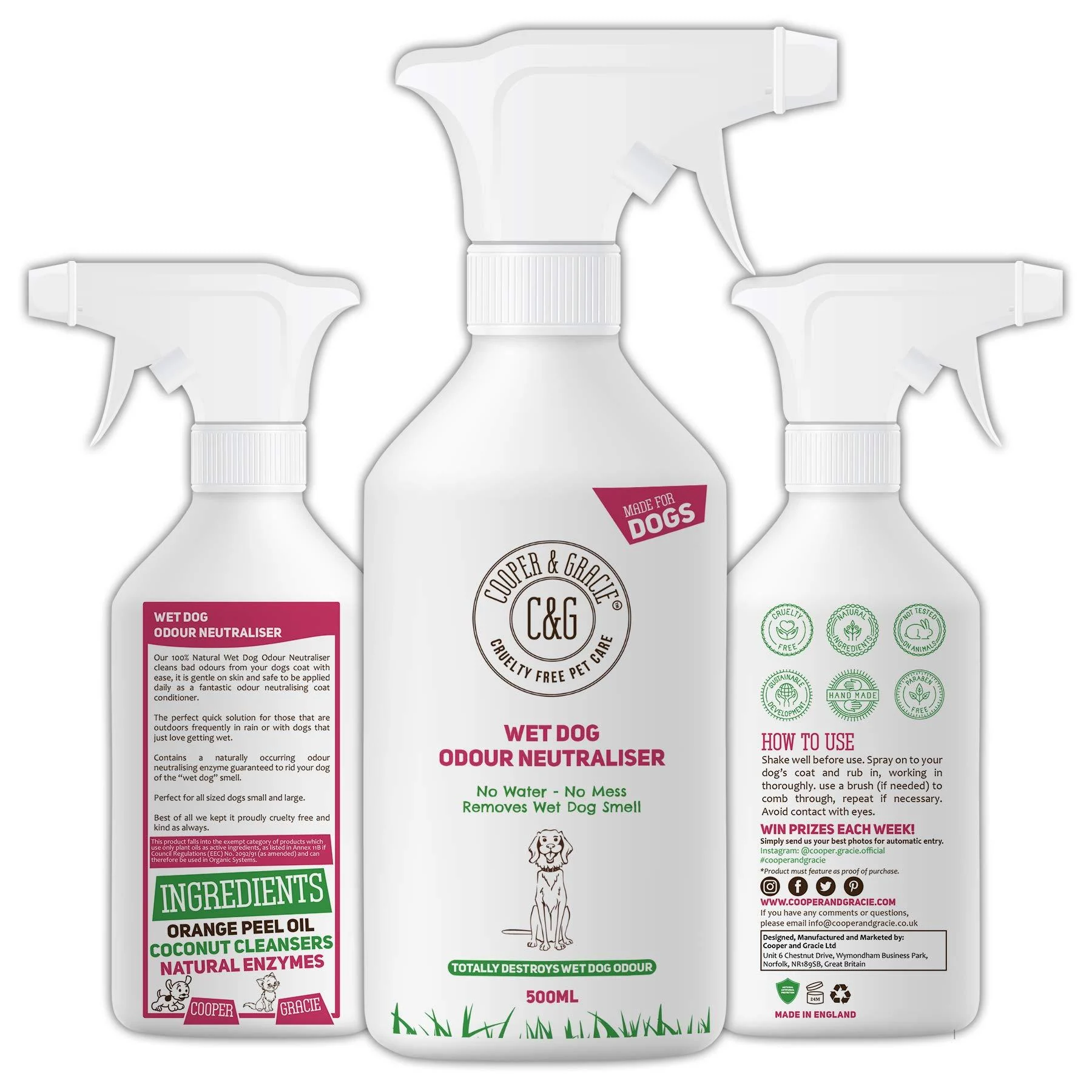 Wet Dog Odour Neutraliser 500ml | Waterless Ourdour Eliminator | Rinse Free Deodoriser Spray | Pleasant Smelling Dog Ingredients |100% Cruelty Free - C&G Pets