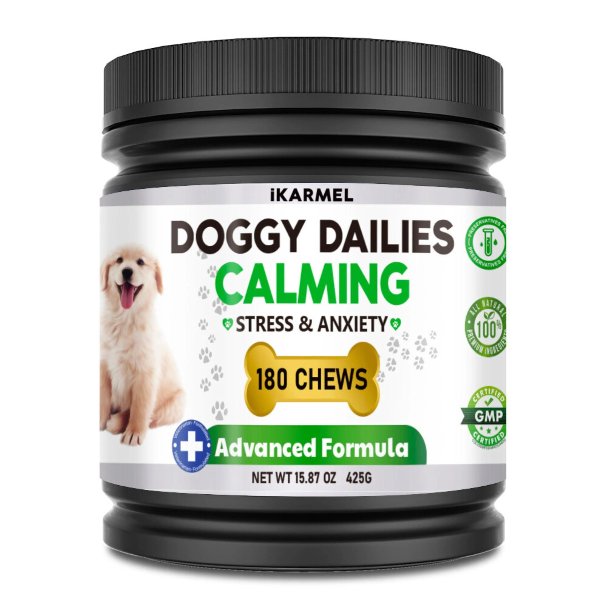 Doggy Dailies | Dog Calming Products | Anxiety Support | Anti Stress & Nervous Treats | 180 Dogs Chew Supplements | Calm in 4-6 Weeks