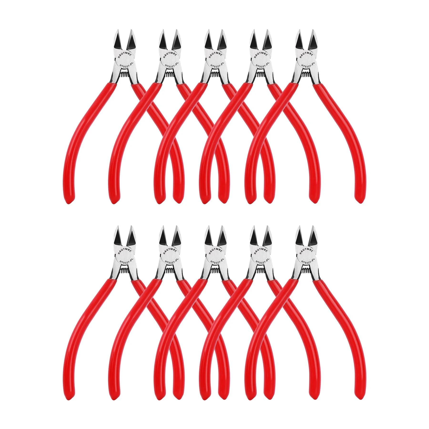 HAUTMEC 5" Precise Small Flush Cutting of Engineer Wire Cutter Plier 10PCS with Location Pin for Fine Shearing Perfect for Circuit Board Cutting Electronic Components HT0327-10PC