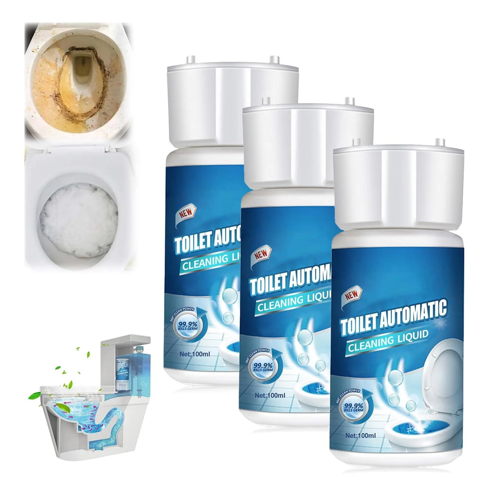 Splash Foam Toilet Cleaner Splash Toilet Cleaner Toilet Active Oxygen Agent Toilet Automatic Cleaning Liquid Splash Cleaner Foaming for Toilet Natural Toilet Cleaner Easy to Use (3Pcs) - Aumude