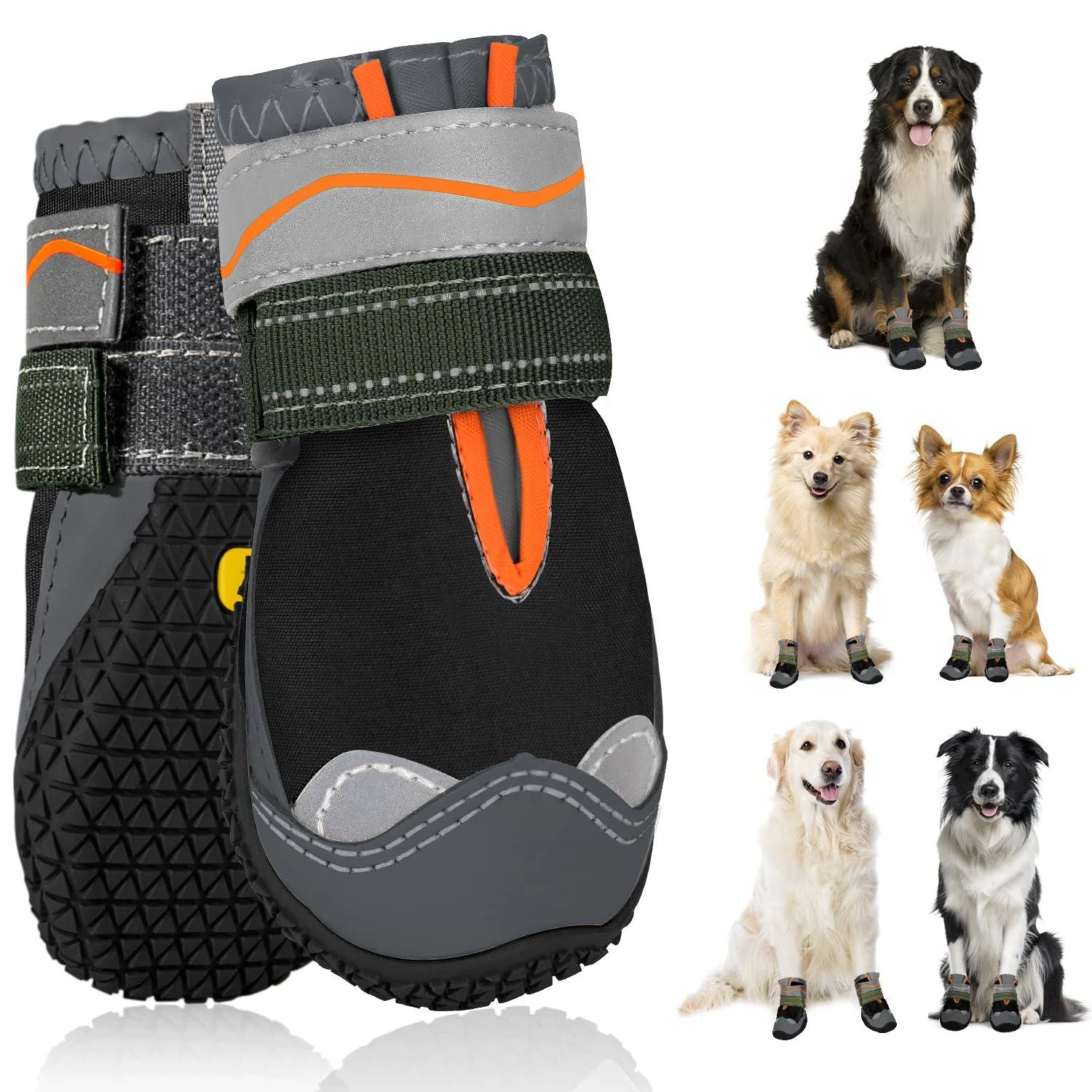 Slowton dog shoes Paw protection 2 pieces of waterproof dog shoes outdoor with non-slip sole reflective Velcro fastener Dog boots for small medium-sized dogs winter (black size 8) size 8: width 7.5 cm H.Schwarz-water-tight (2 pieces)