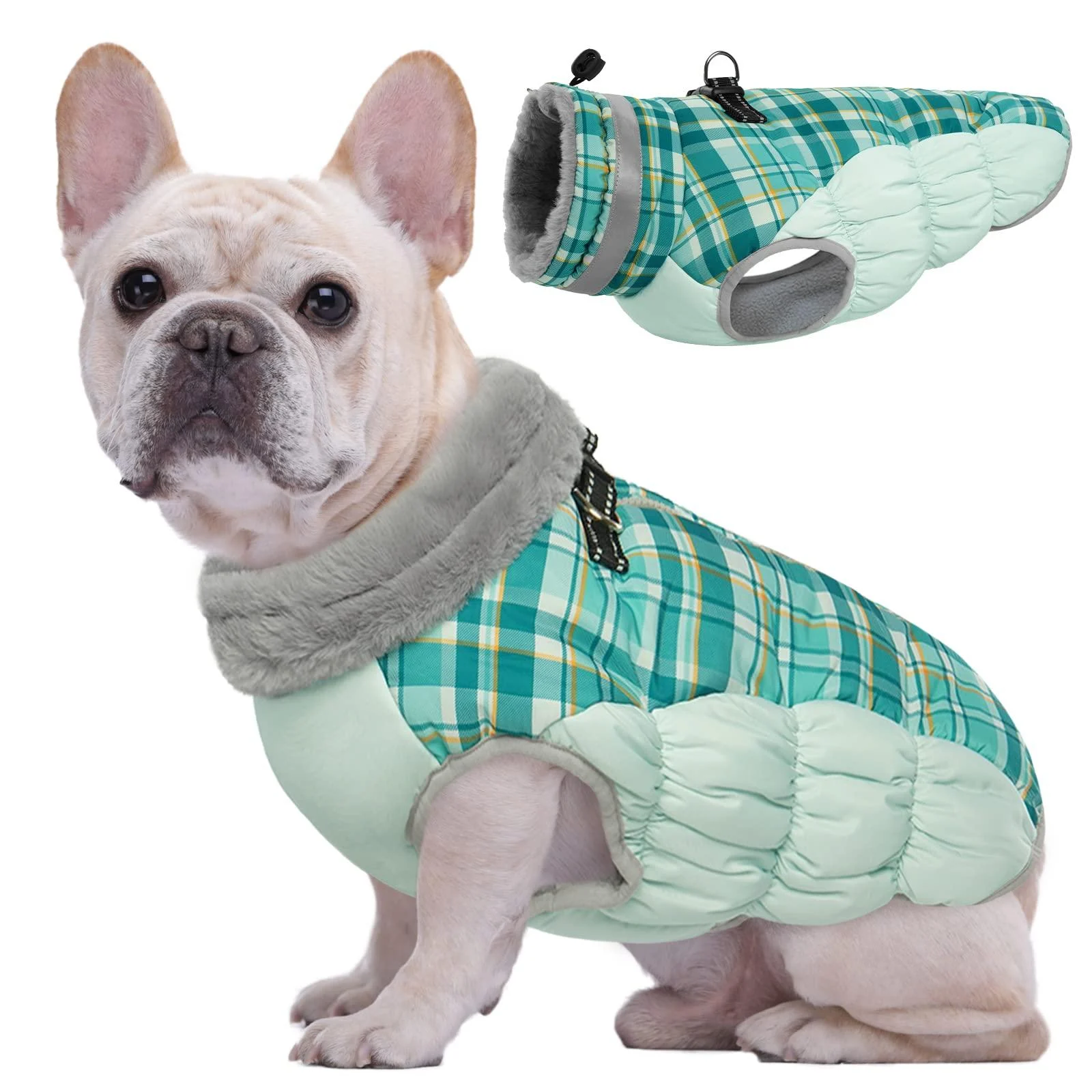 Kuoser warm dog jacket reflective dog coat windproof dog coat for small dogs fashion dog coat large dogs dogs winter coat dog coat with dishes green s dark green