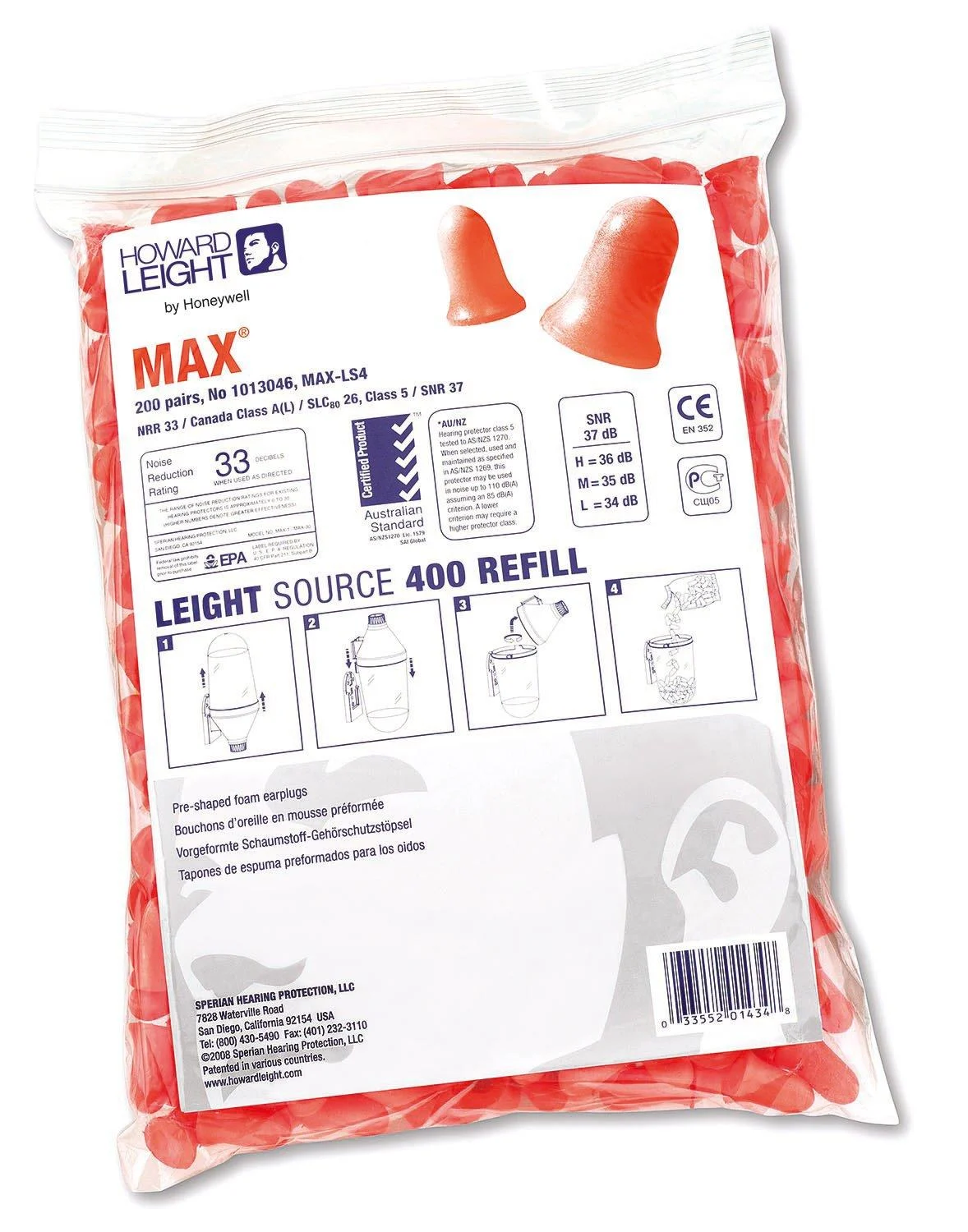 Honeywell 1013046 Howard Leight LS400 Max refill pack (200 pairs)